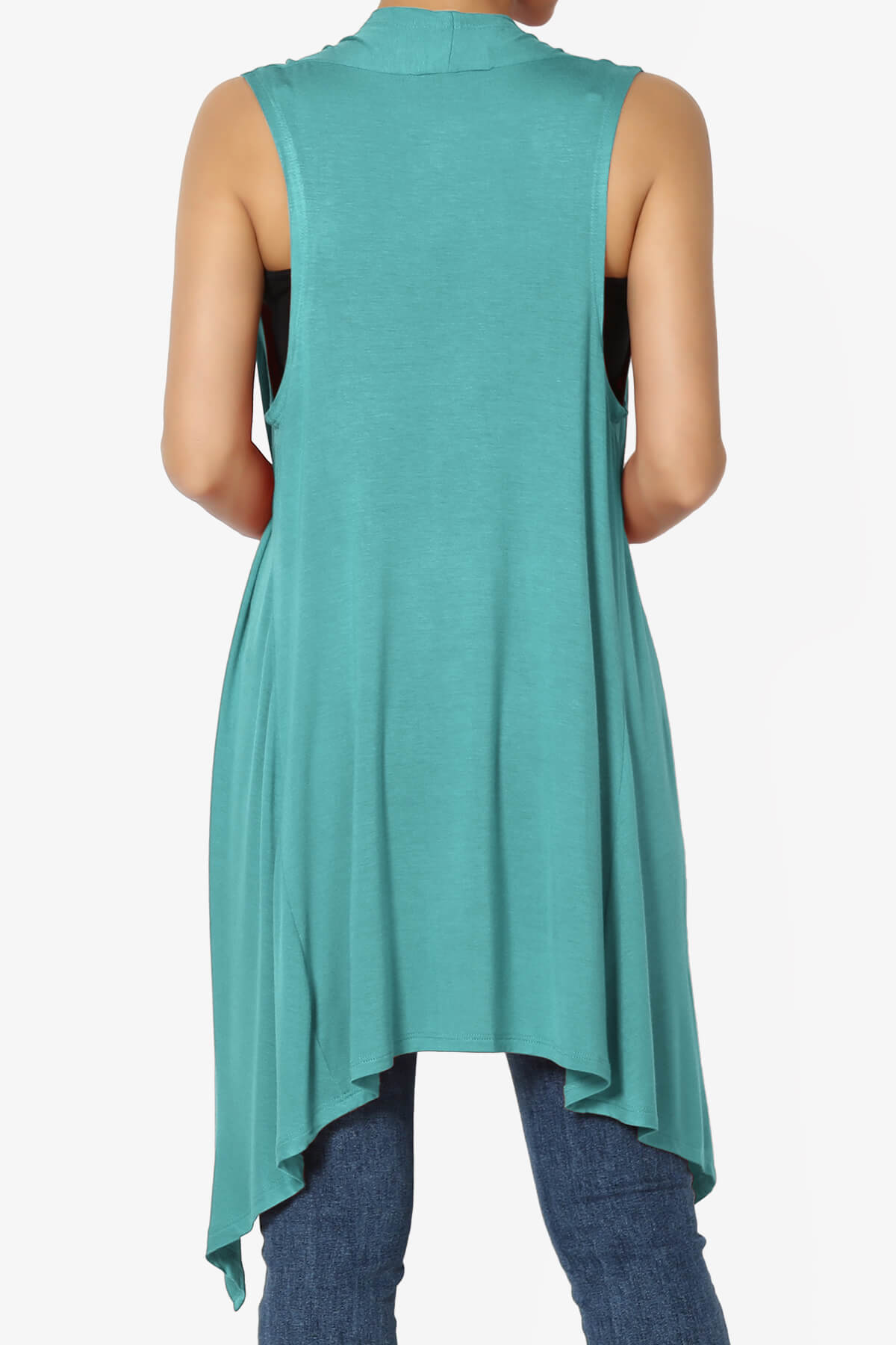 Taysom Draped Open Front Sleeveless Cardigan Vest DUSTY TEAL_2