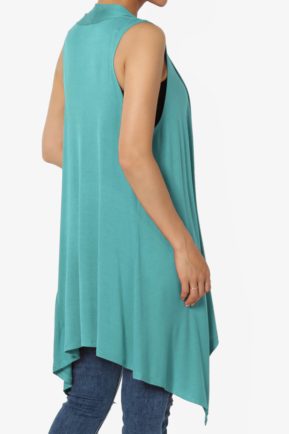Taysom Draped Open Front Sleeveless Cardigan Vest DUSTY TEAL_4