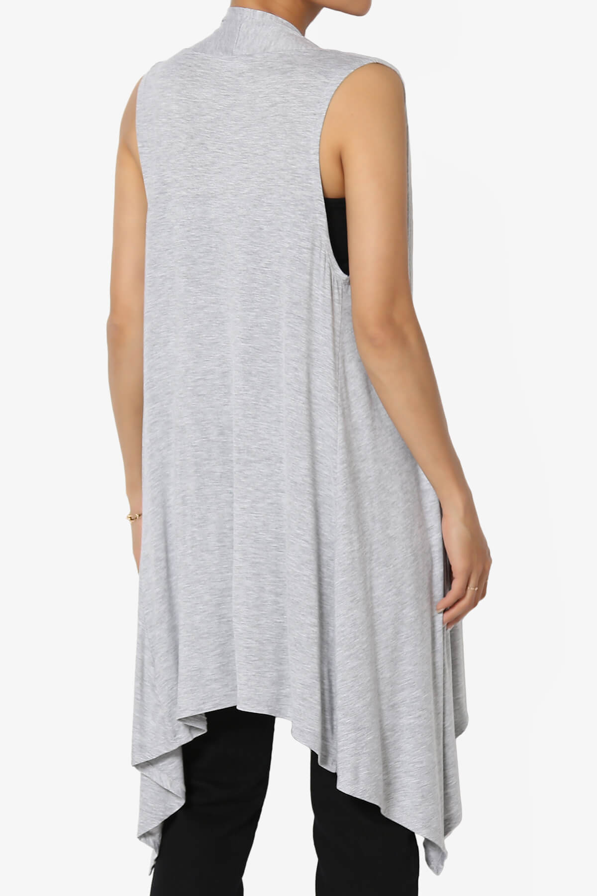 Taysom Draped Open Front Sleeveless Cardigan Vest HEATHER GREY_2