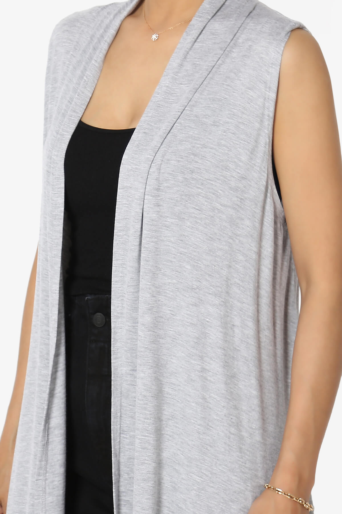 Taysom Draped Open Front Sleeveless Cardigan Vest HEATHER GREY_5