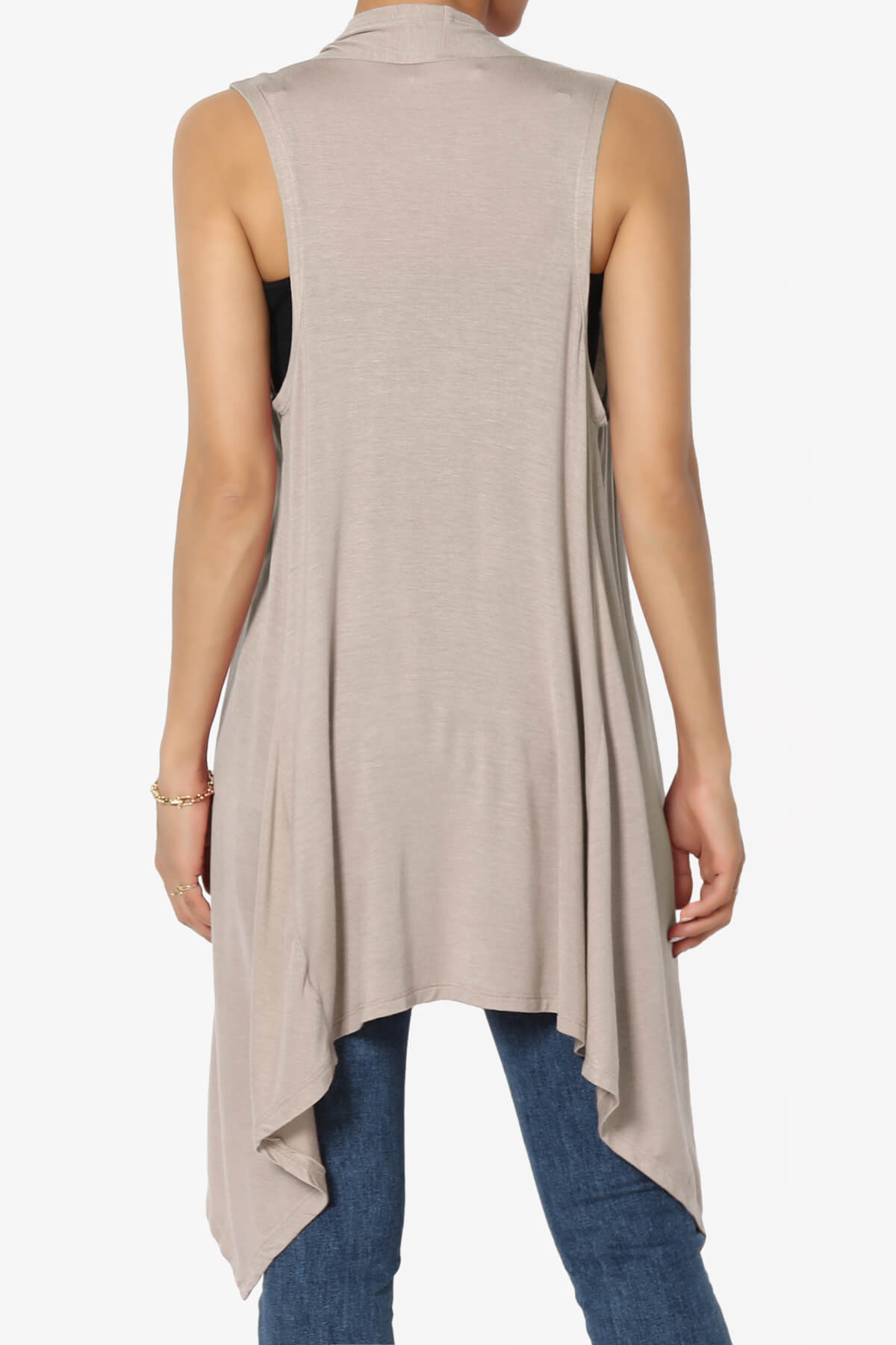 Taysom Draped Open Front Sleeveless Cardigan Vest LIGHT MOCHA_2