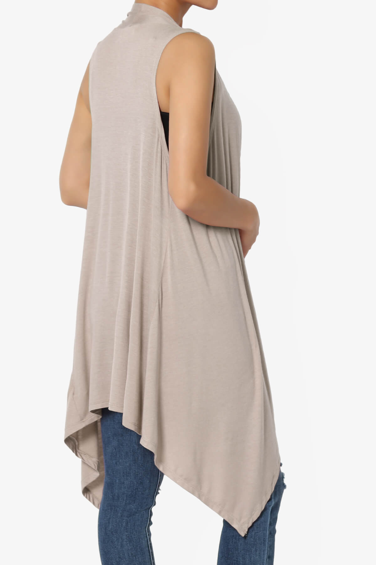 Taysom Draped Open Front Sleeveless Cardigan Vest LIGHT MOCHA_4