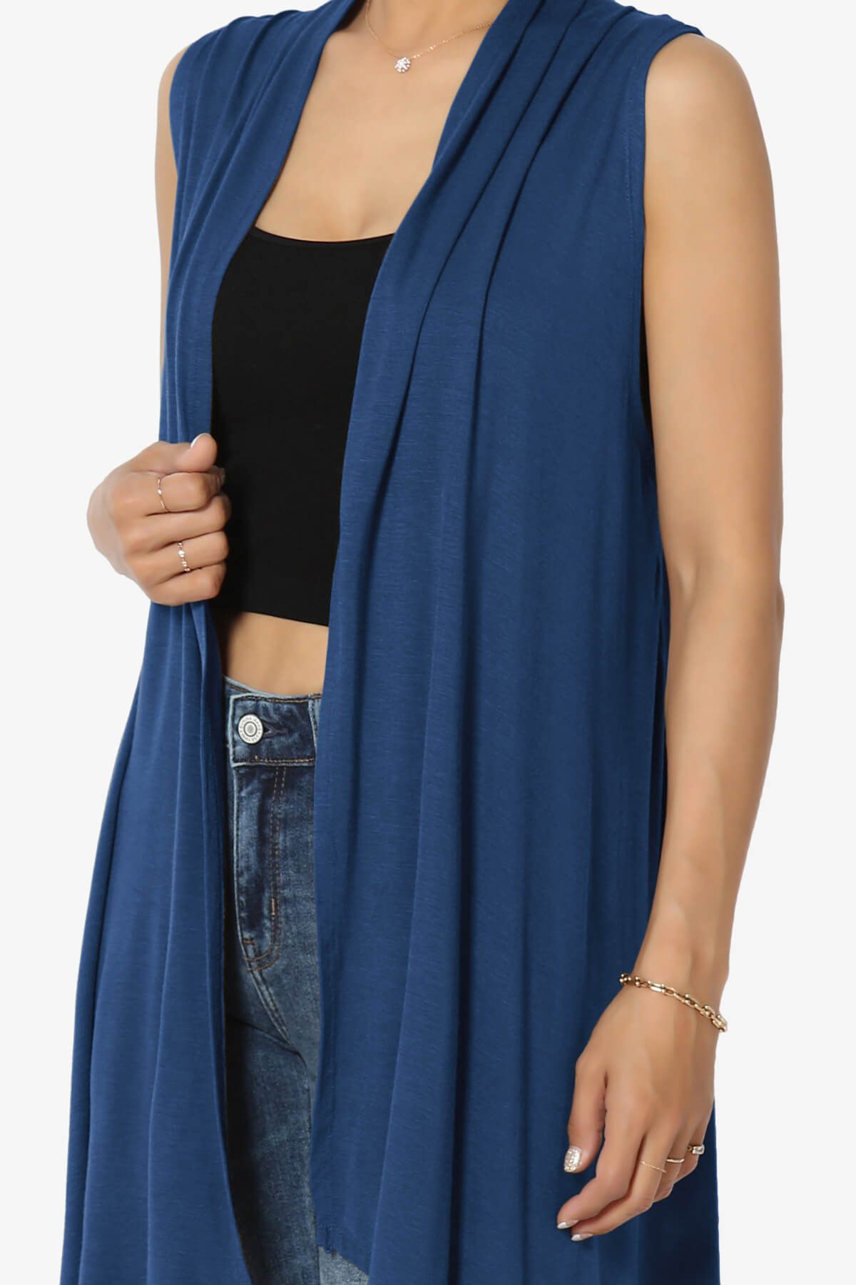 Taysom Draped Open Front Sleeveless Cardigan Vest LIGHT NAVY_5