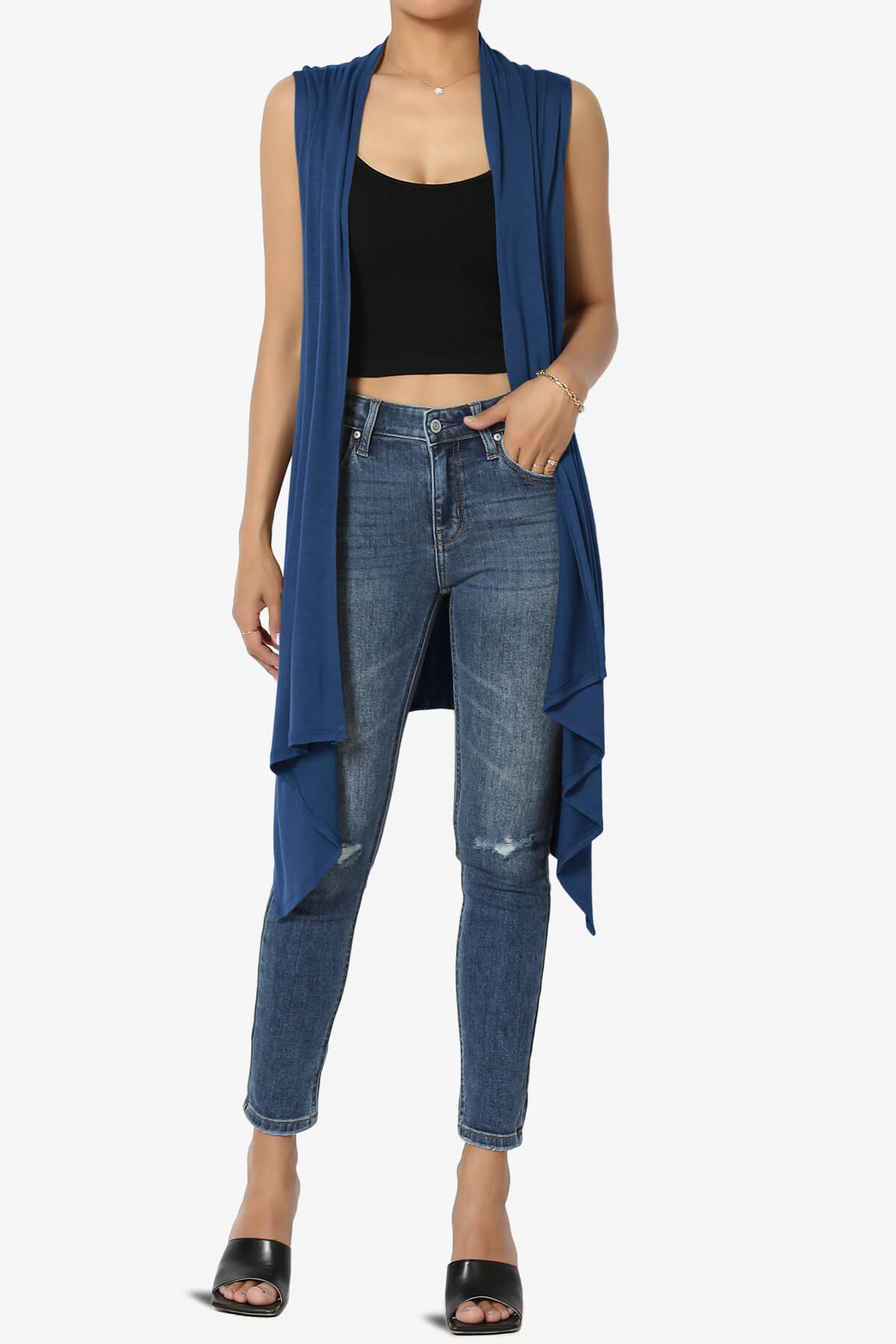Taysom Draped Open Front Sleeveless Cardigan Vest LIGHT NAVY_6