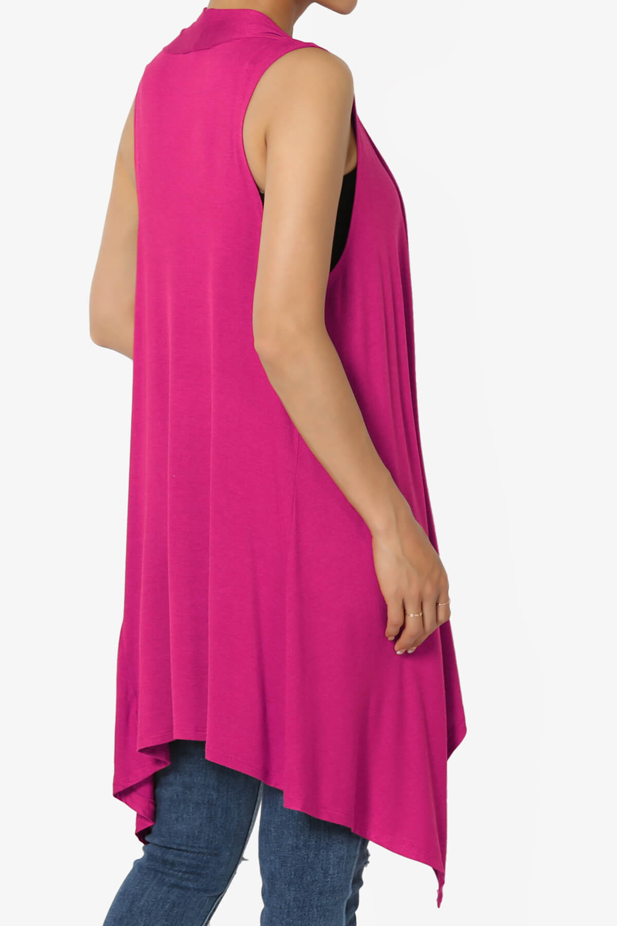 Taysom Draped Open Front Sleeveless Cardigan Vest MAGENTA_4