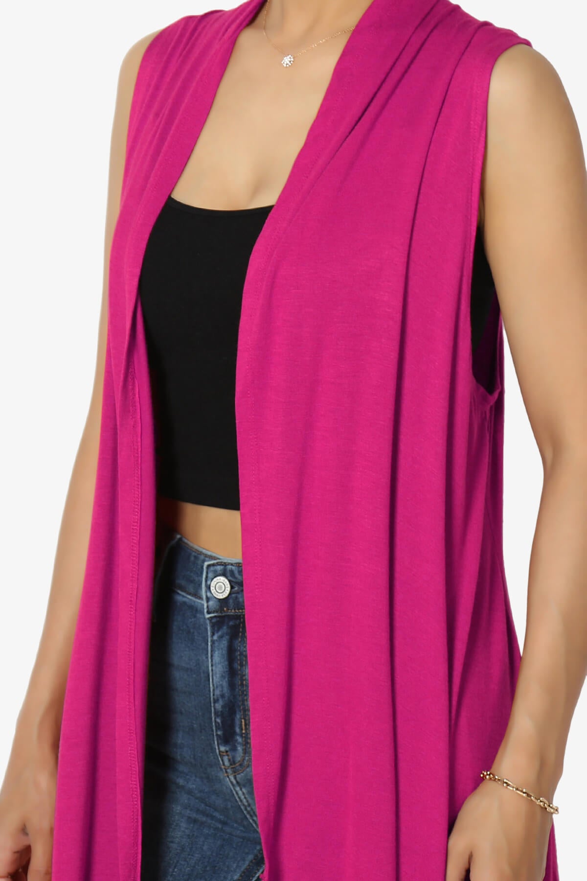 Taysom Draped Open Front Sleeveless Cardigan Vest MAGENTA_5