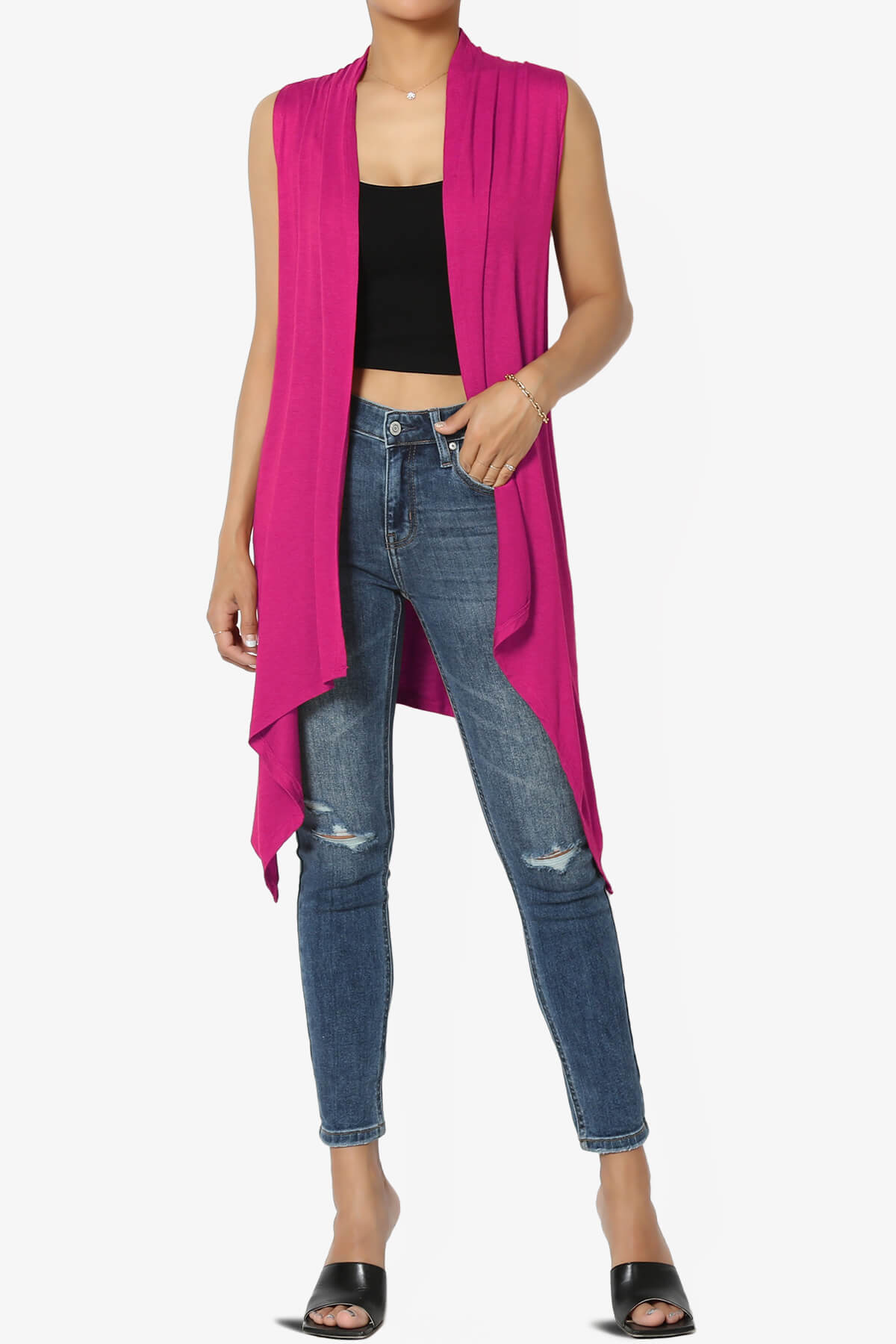 Taysom Draped Open Front Sleeveless Cardigan Vest MAGENTA_6