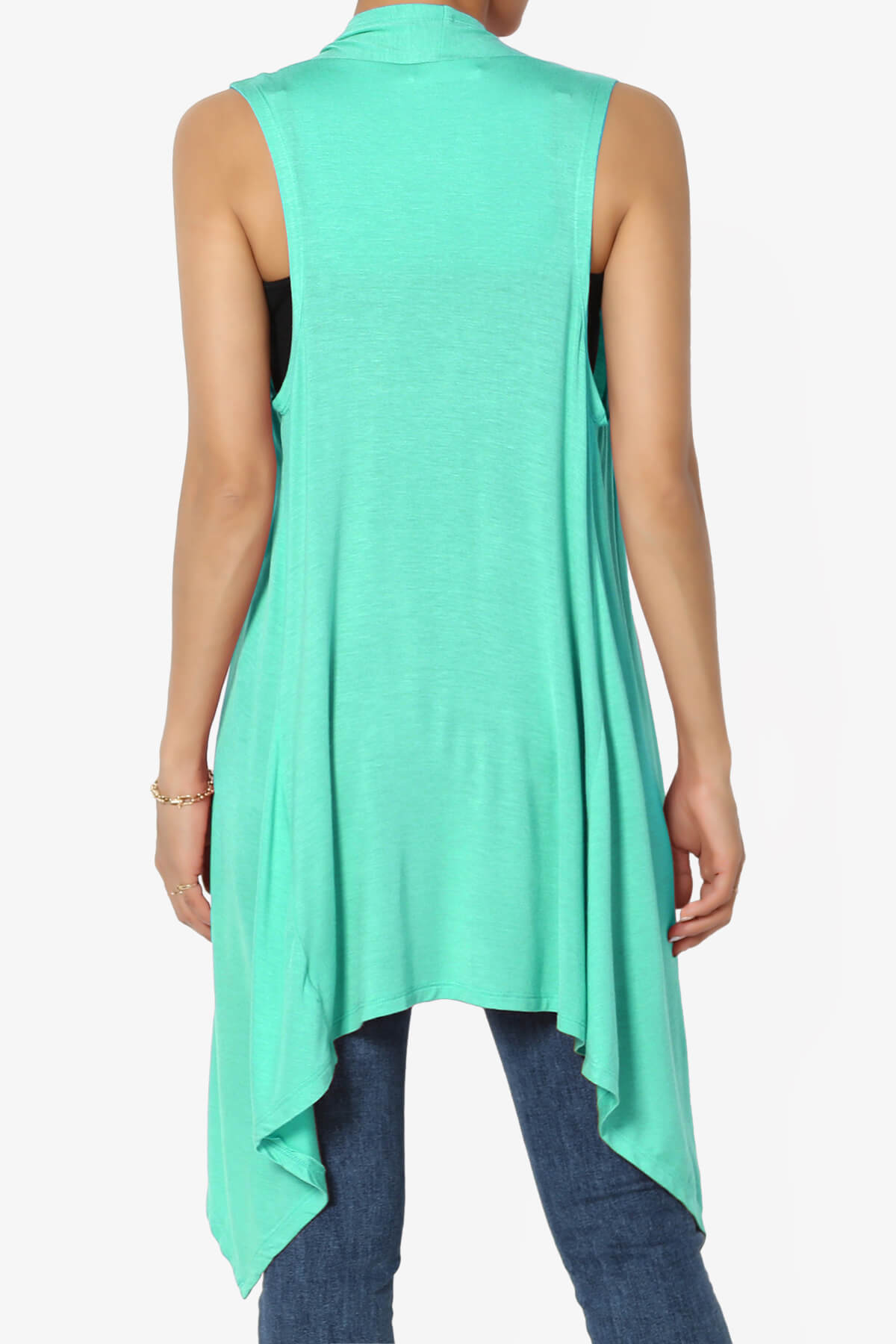 Taysom Draped Open Front Sleeveless Cardigan Vest MINT_2