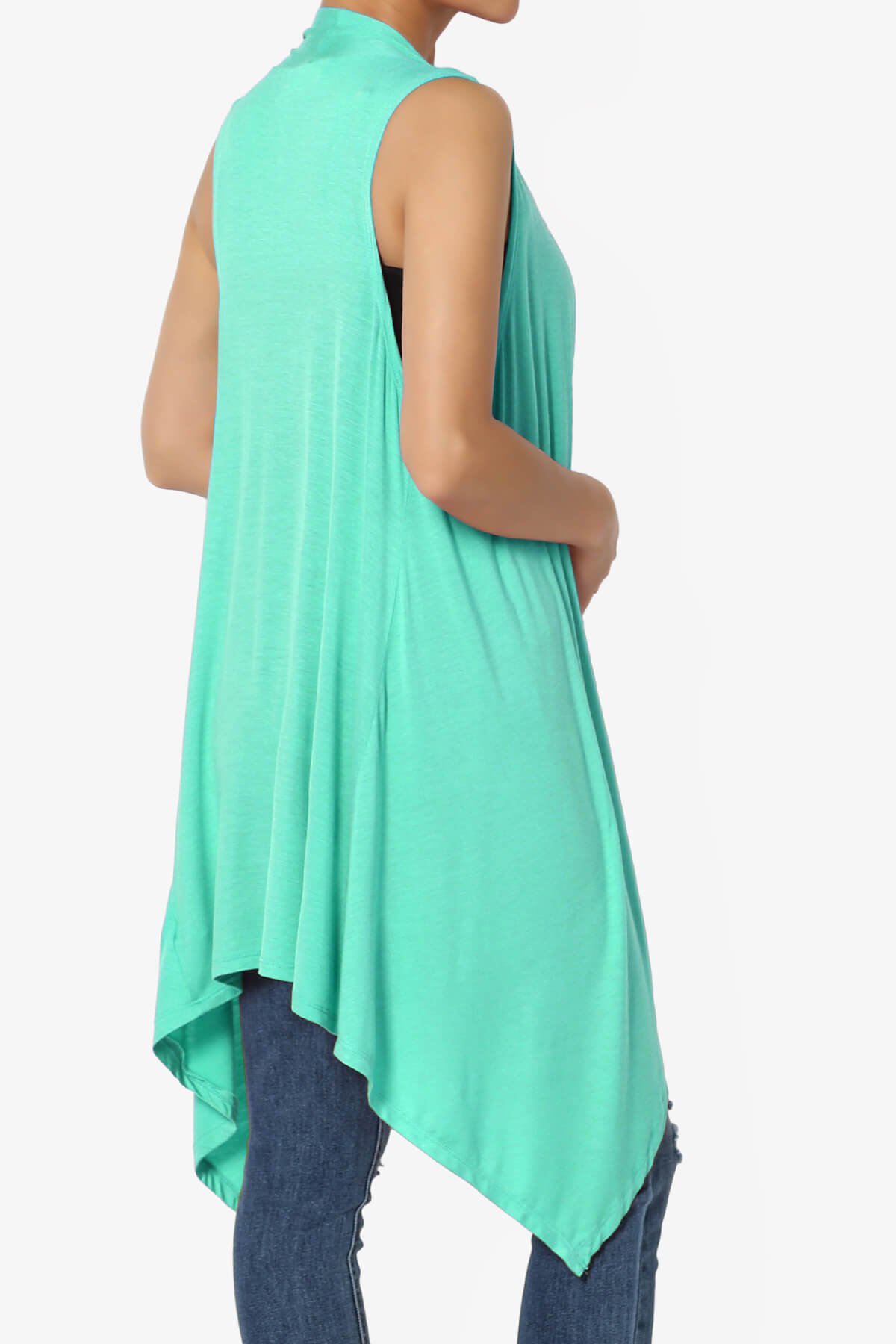 Taysom Draped Open Front Sleeveless Cardigan Vest MINT_4