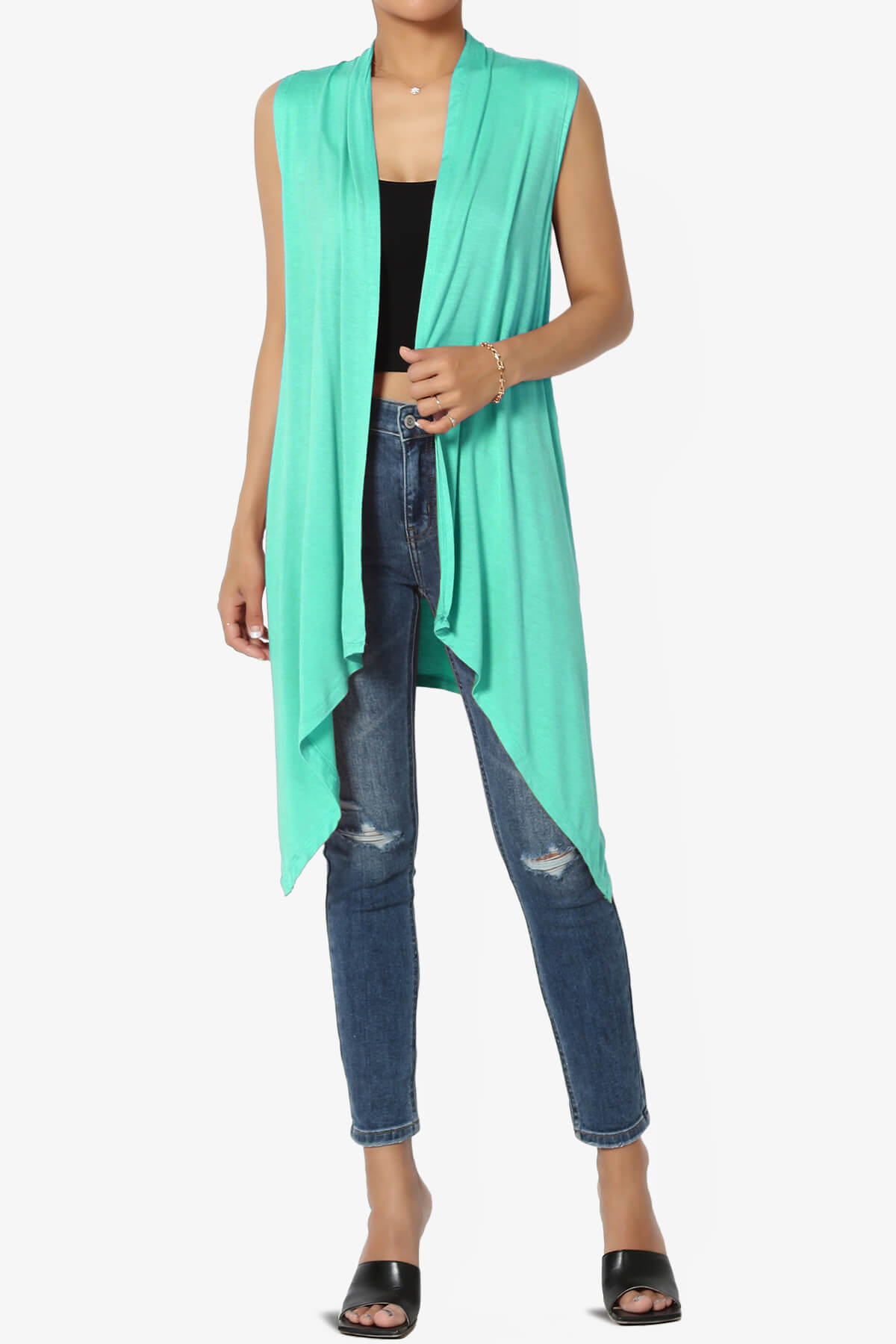 Taysom Draped Open Front Sleeveless Cardigan Vest MINT_6