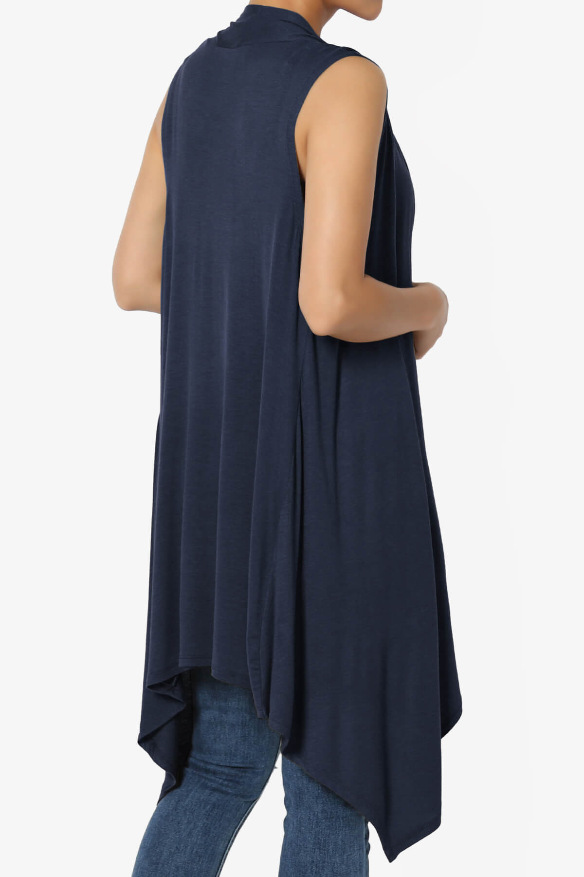 Taysom Draped Open Front Sleeveless Cardigan Vest NAVY_4