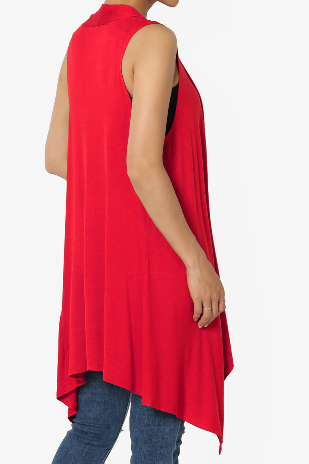 Taysom Draped Open Front Sleeveless Cardigan Vest RED_4