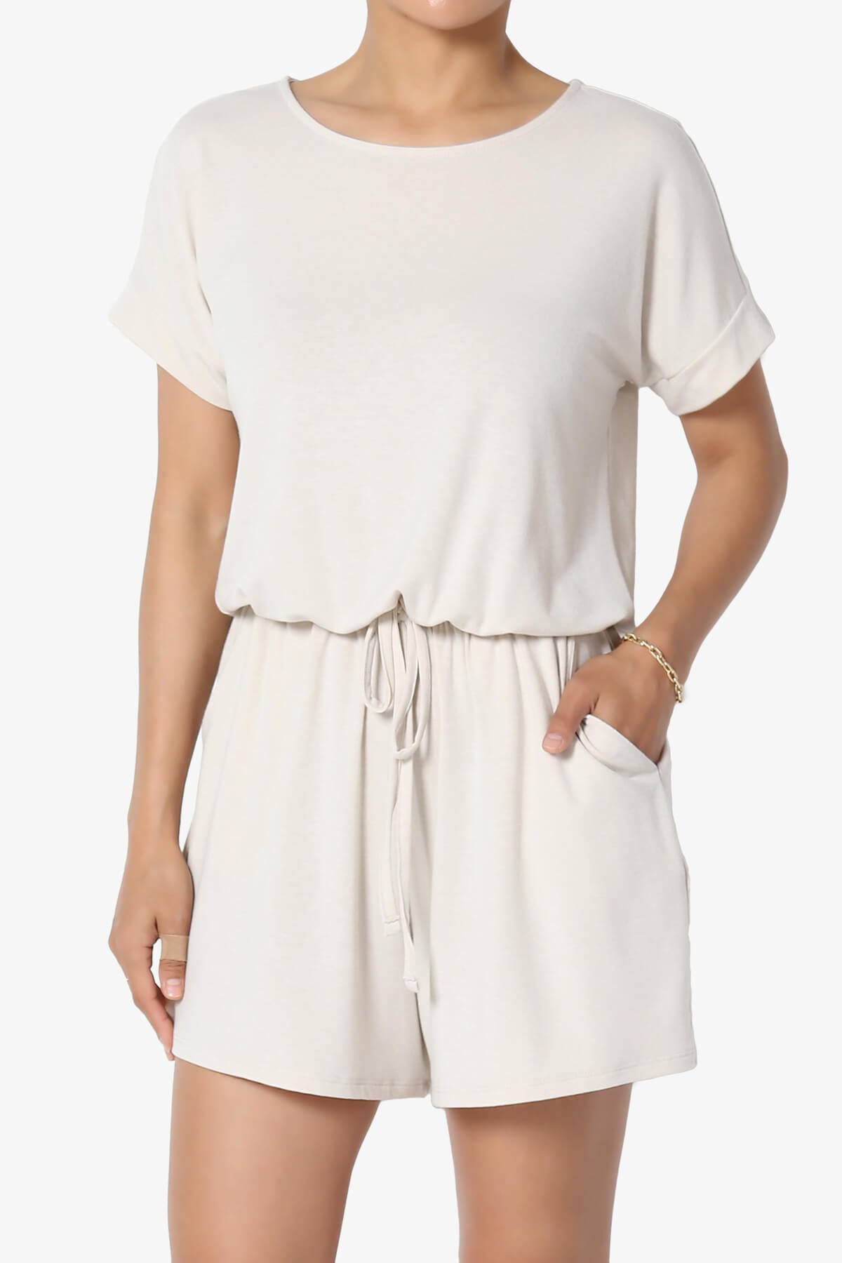 Tina Short Sleeve Jersey Romper SAND BEIGE_1