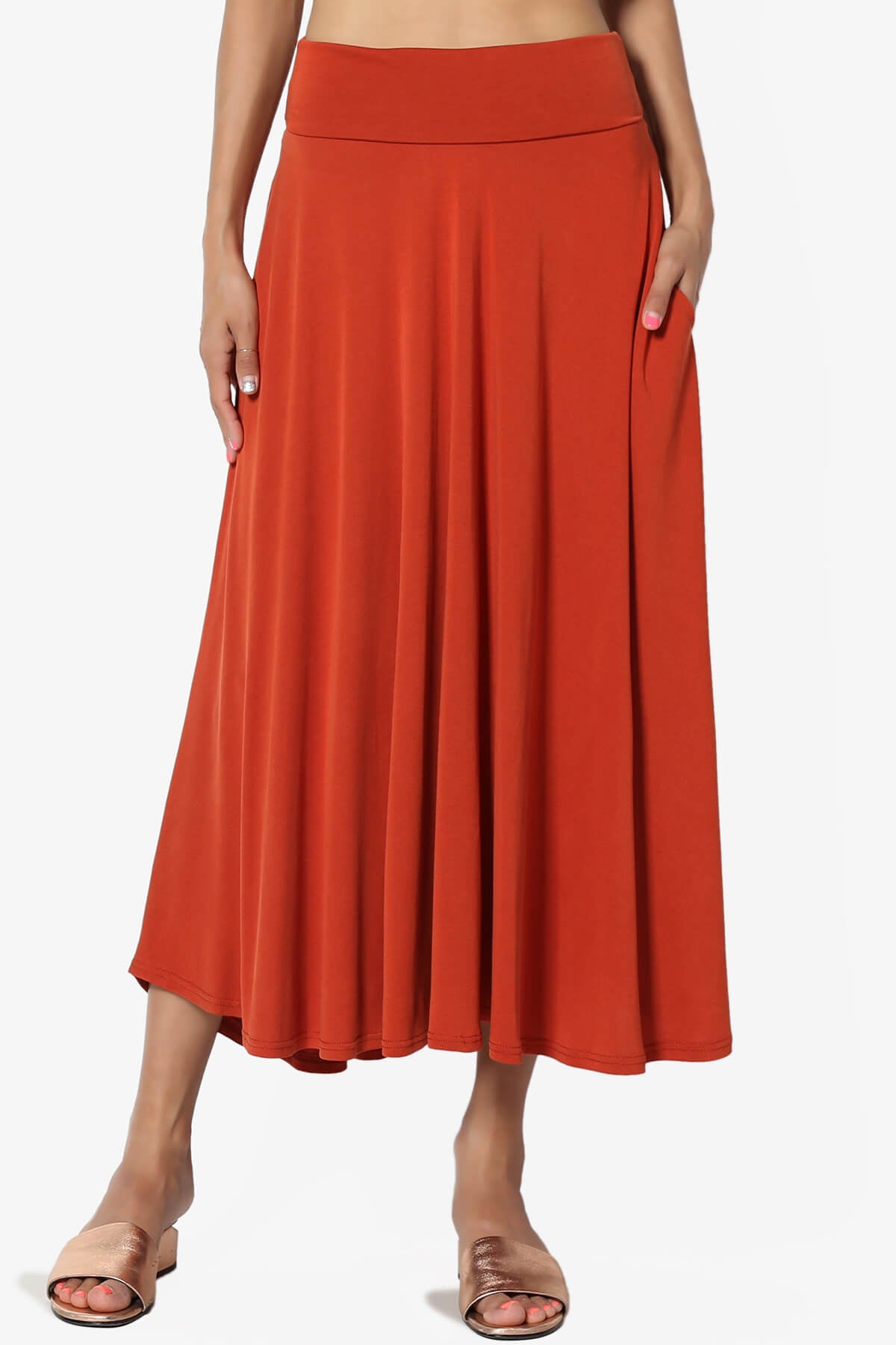 Jubilant Pocket Swing Midi Skirt RUST_1