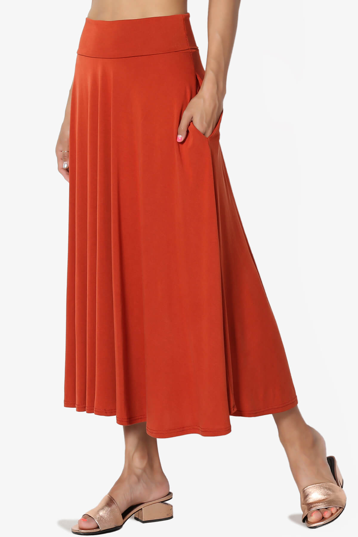Jubilant Pocket Swing Midi Skirt RUST_3