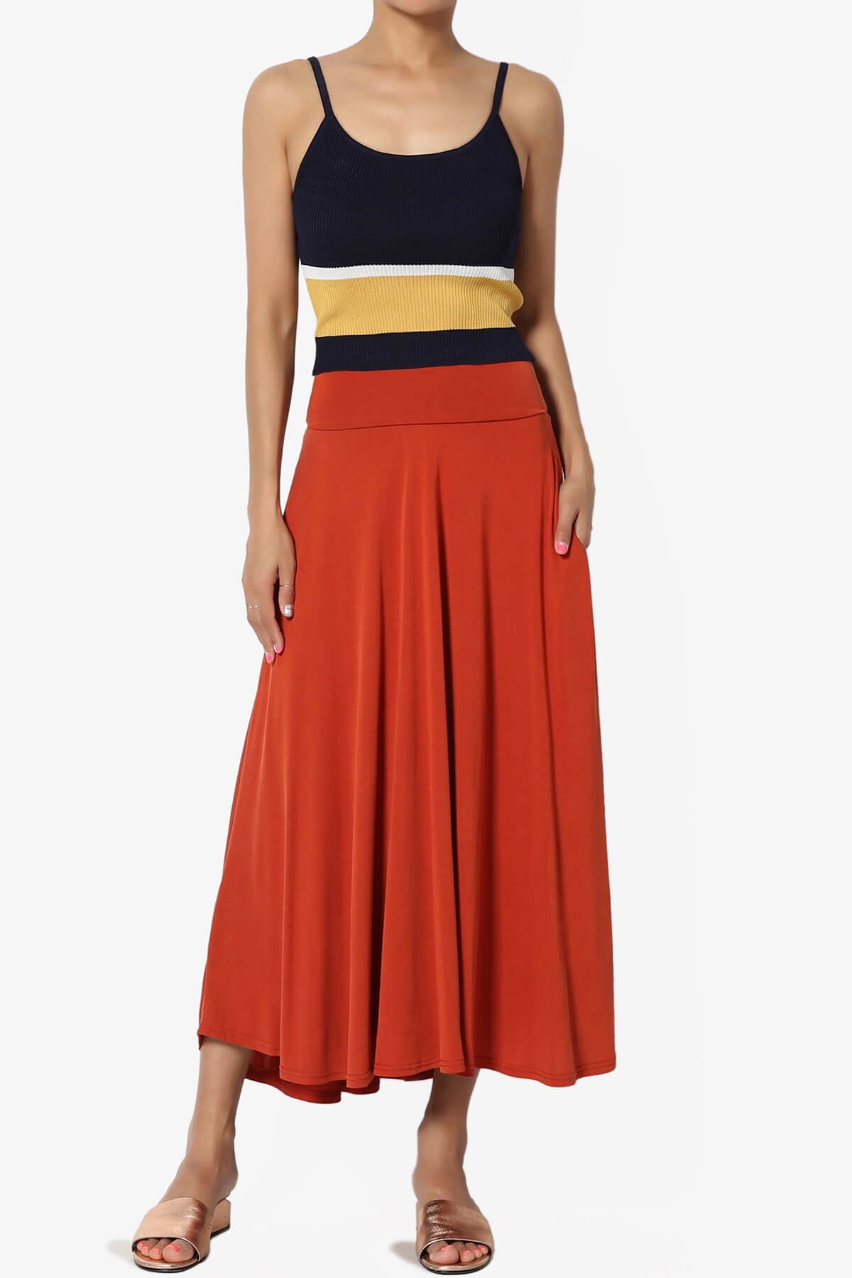 Jubilant Pocket Swing Midi Skirt RUST_6