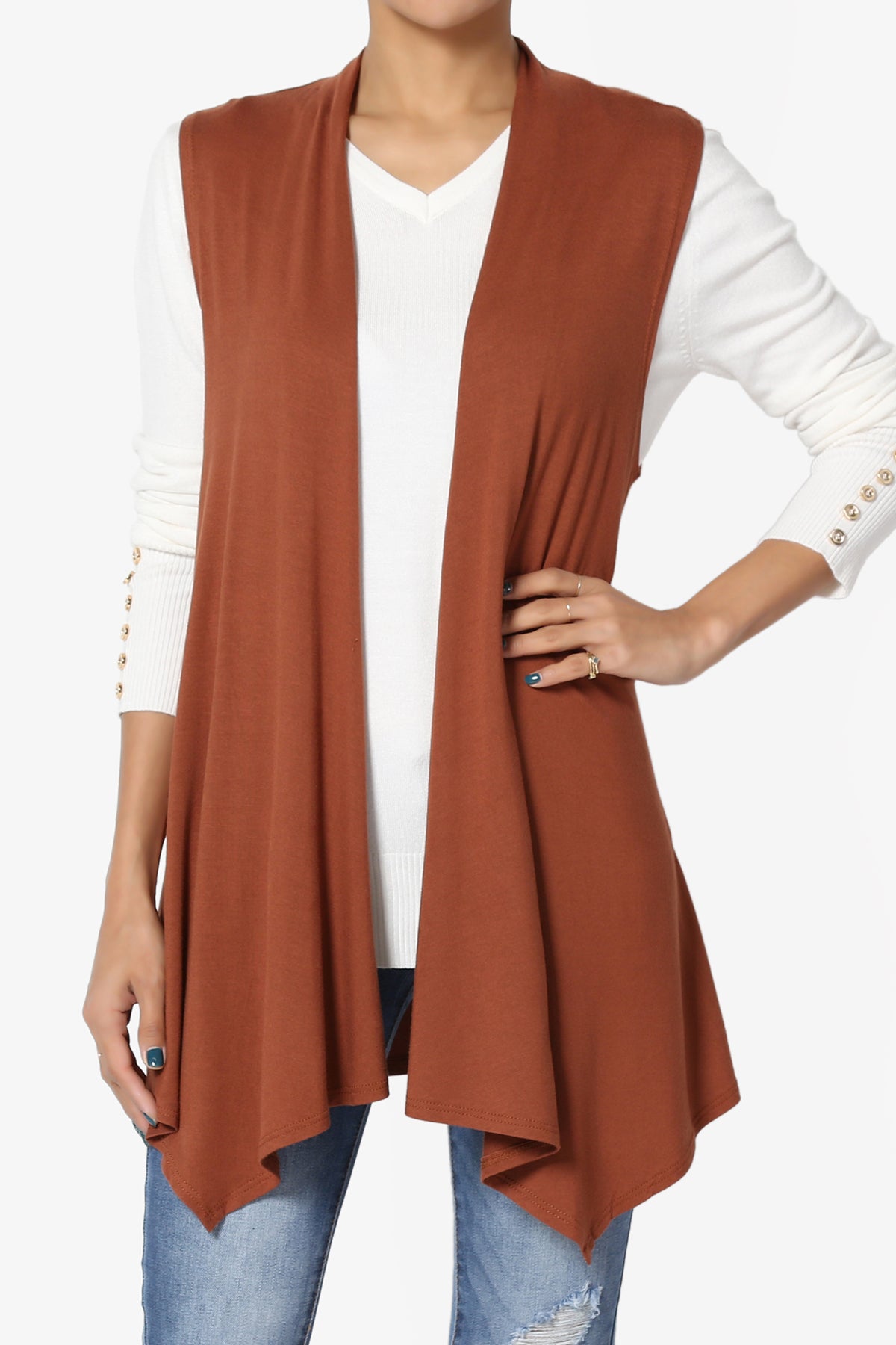 Danna Draped Jersey Vest CAMEL_1