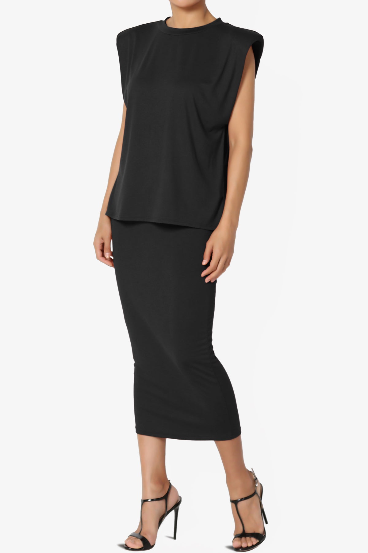 Joey Padded Shoulder Tank Top & Midi Pencil Skirt SET
