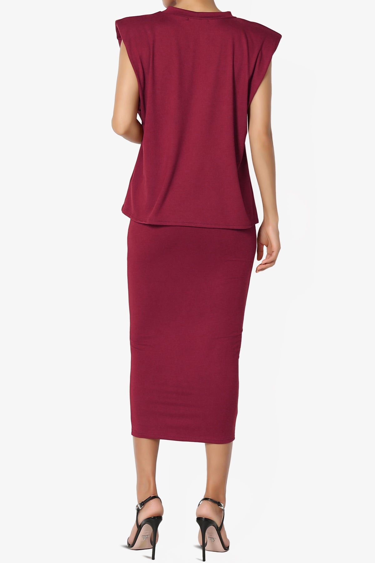 Joey Padded Shoulder Tank Top & Midi Pencil Skirt SET