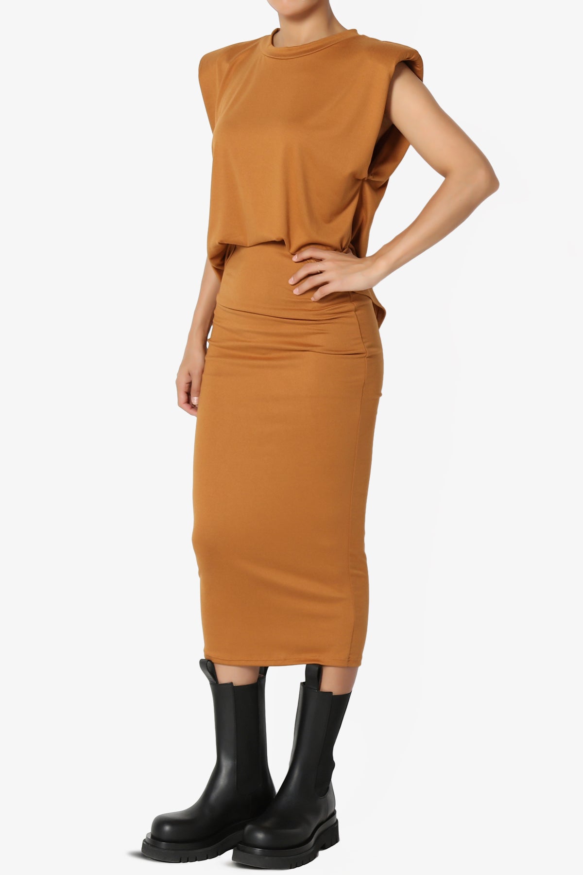 Joey Padded Shoulder Tank Top & Midi Pencil Skirt SET