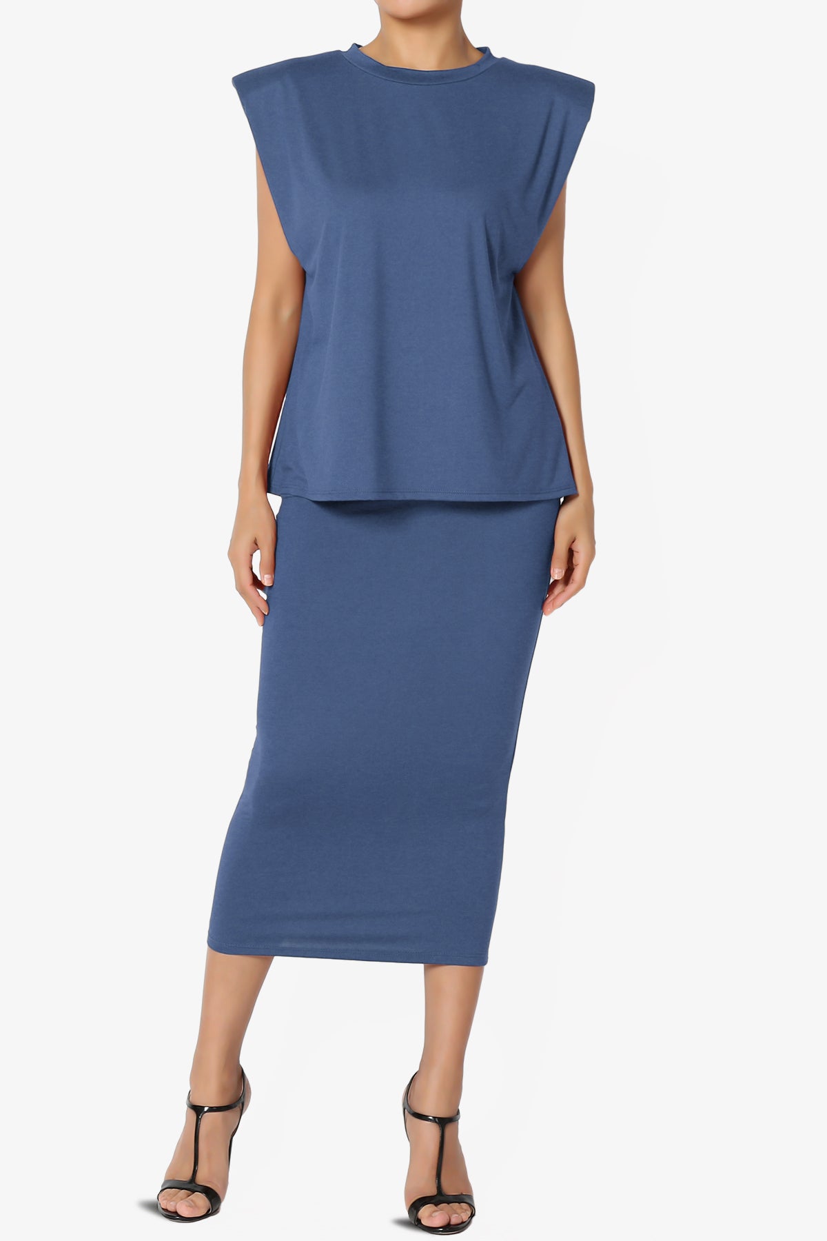 Joey Padded Shoulder Tank Top & Midi Pencil Skirt SET