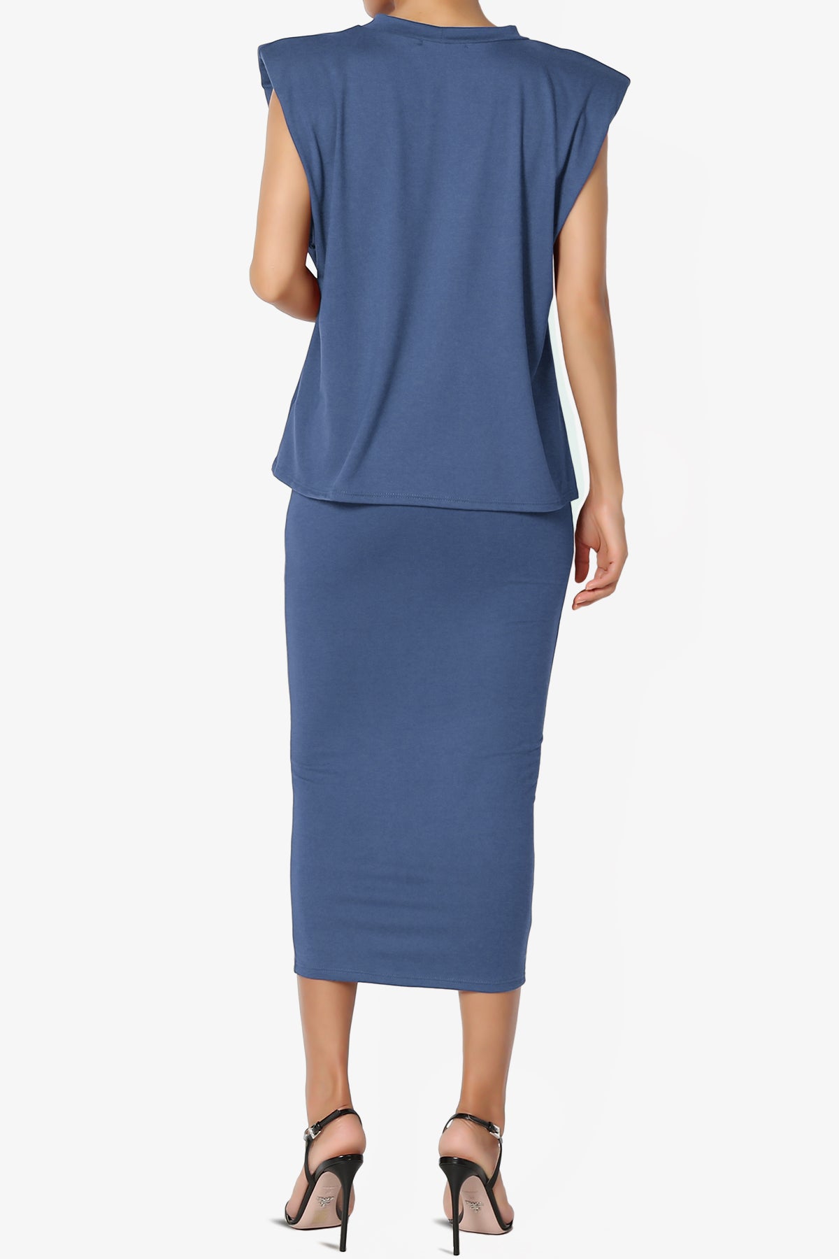 Joey Padded Shoulder Tank Top & Midi Pencil Skirt SET