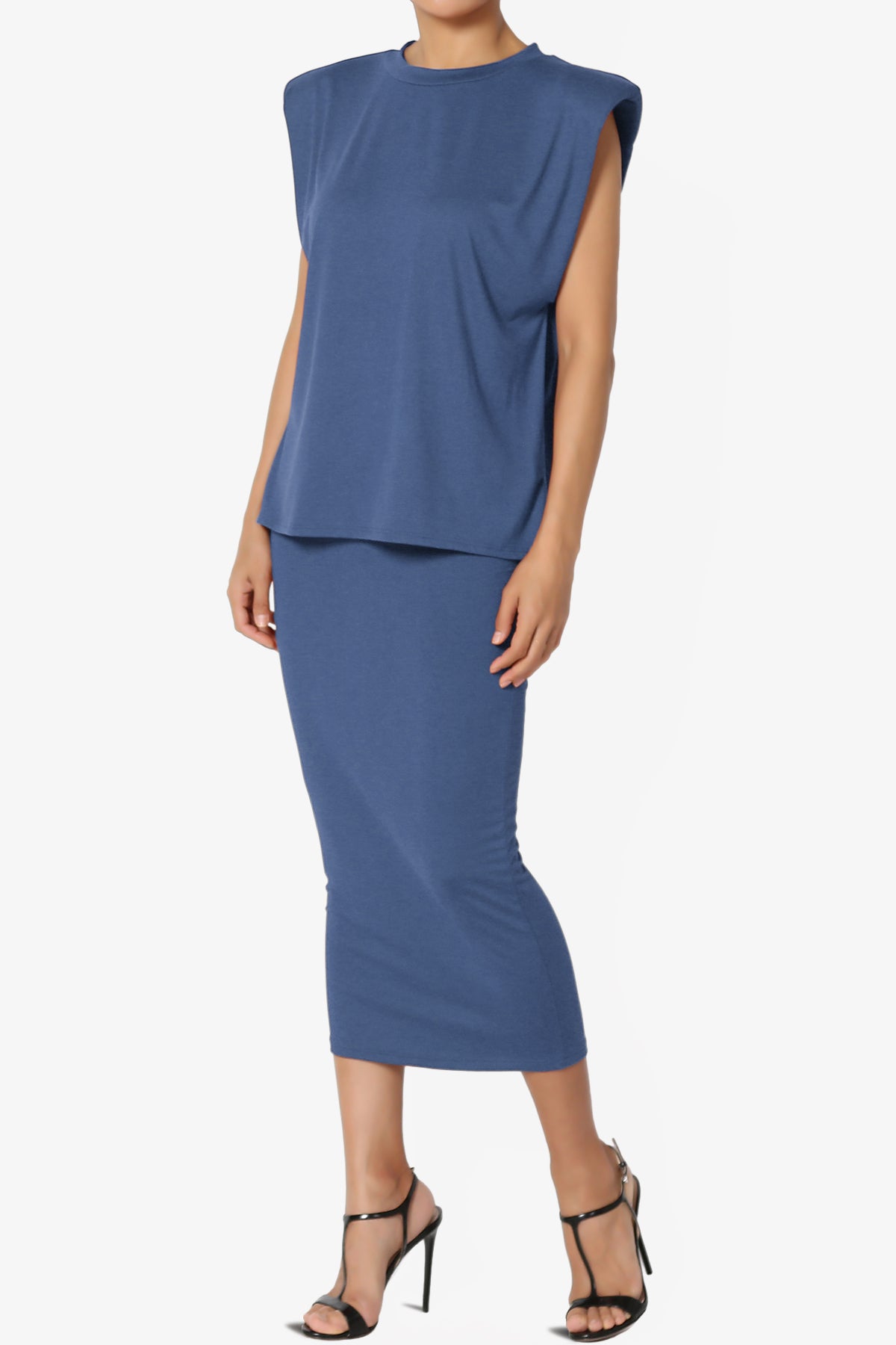 Joey Padded Shoulder Tank Top & Midi Pencil Skirt SET