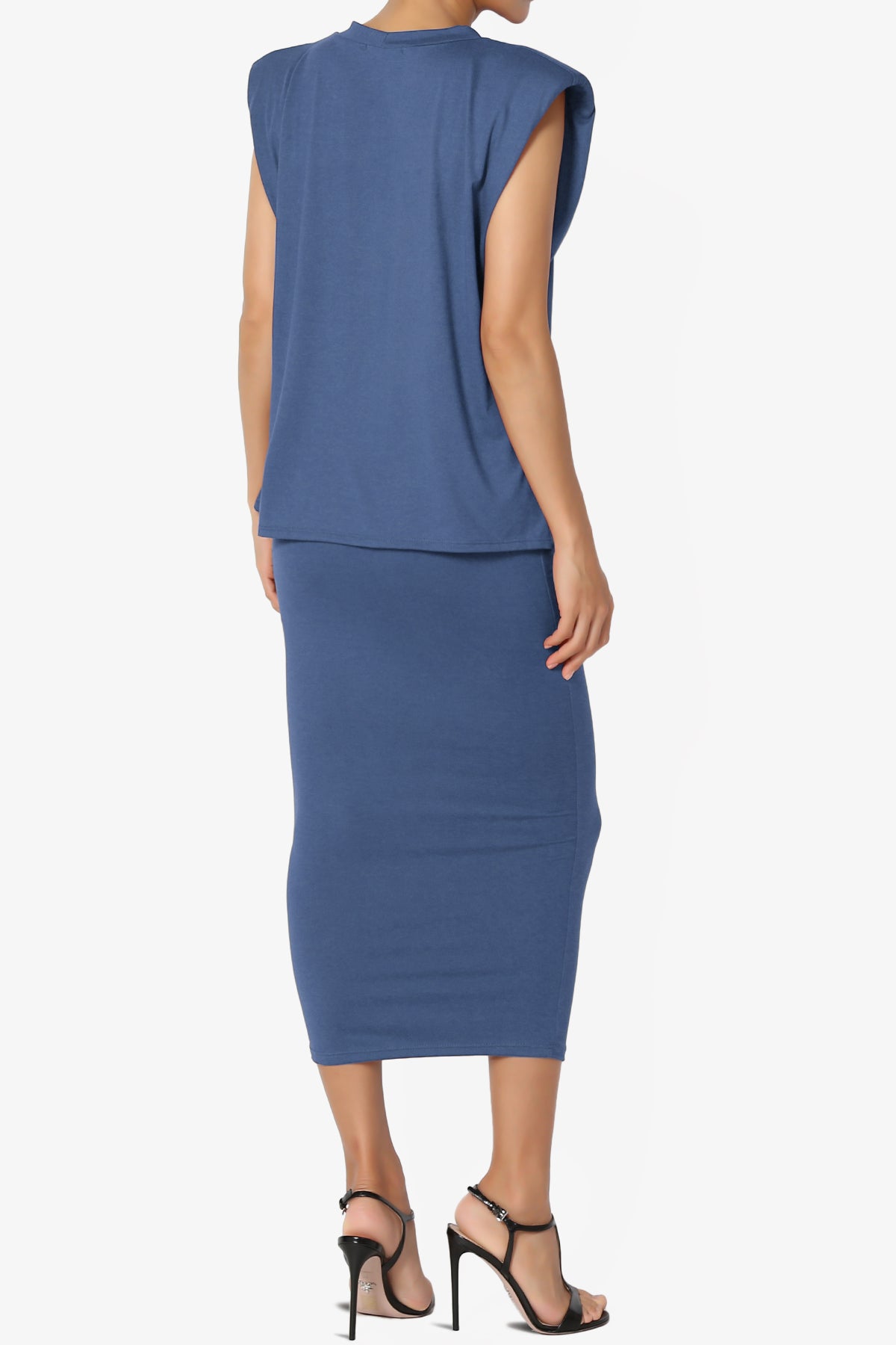 Joey Padded Shoulder Tank Top & Midi Pencil Skirt SET