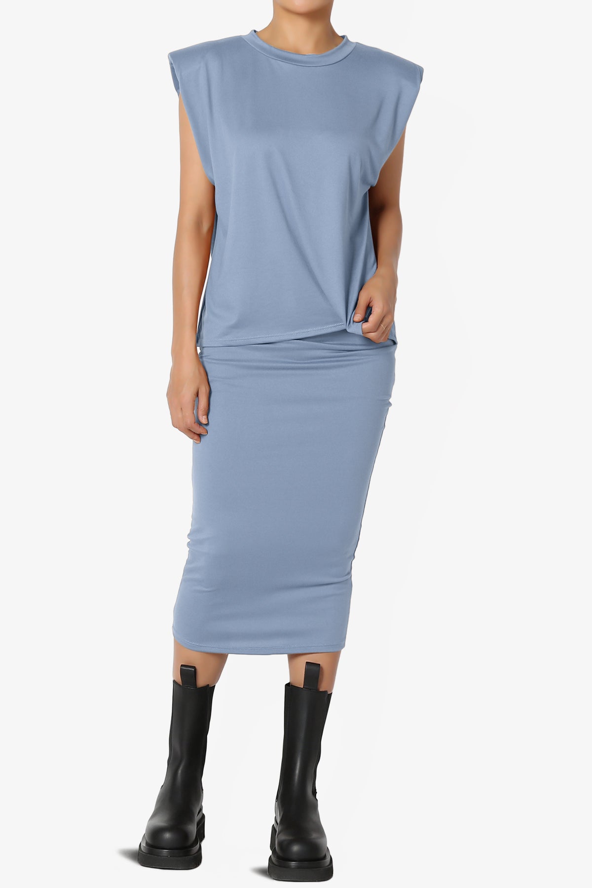 Joey Padded Shoulder Tank Top & Midi Pencil Skirt SET