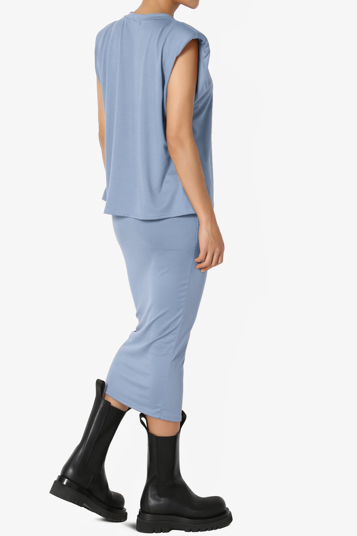 Joey Padded Shoulder Tank Top & Midi Pencil Skirt SET