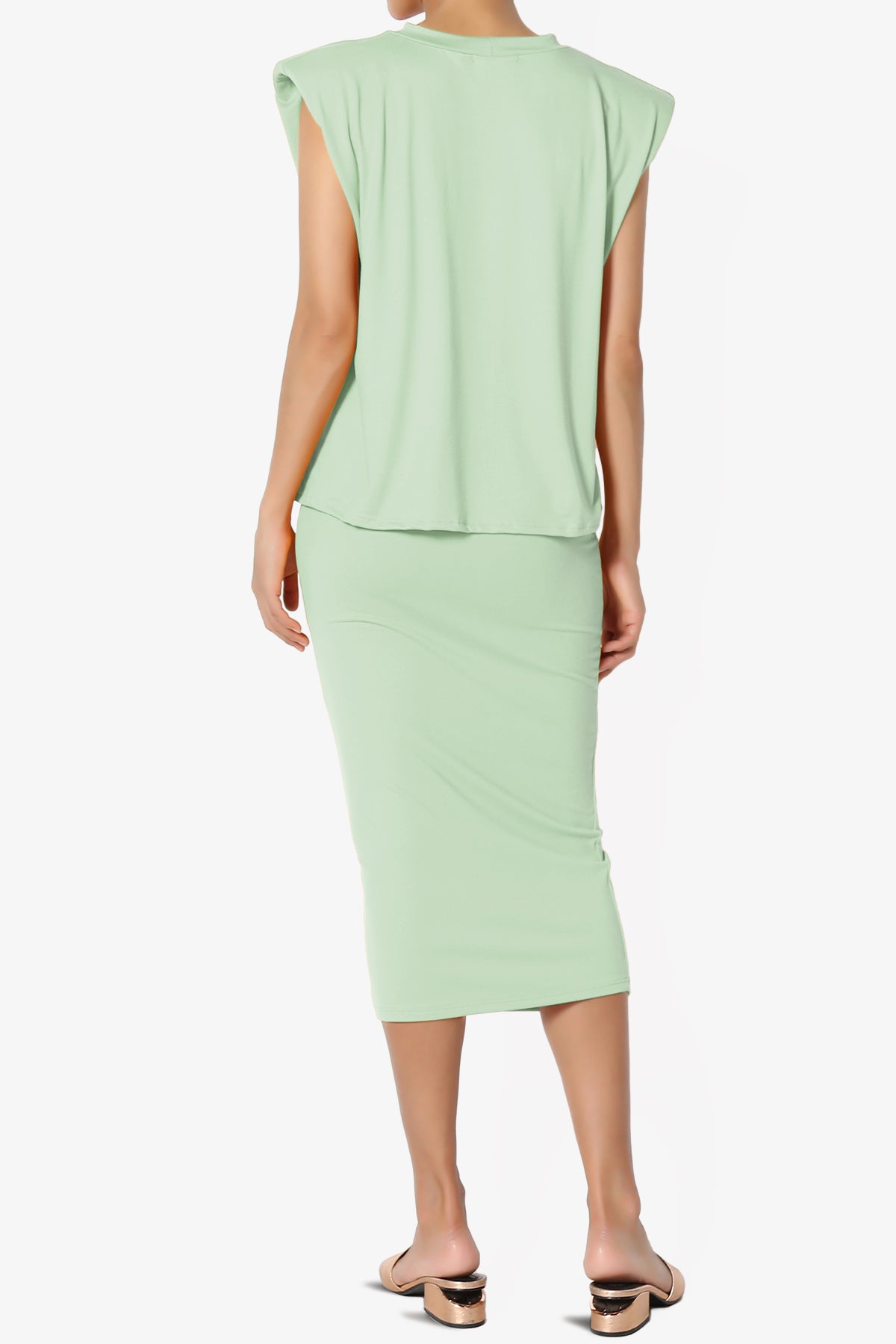Joey Padded Shoulder Tank Top & Midi Pencil Skirt SET