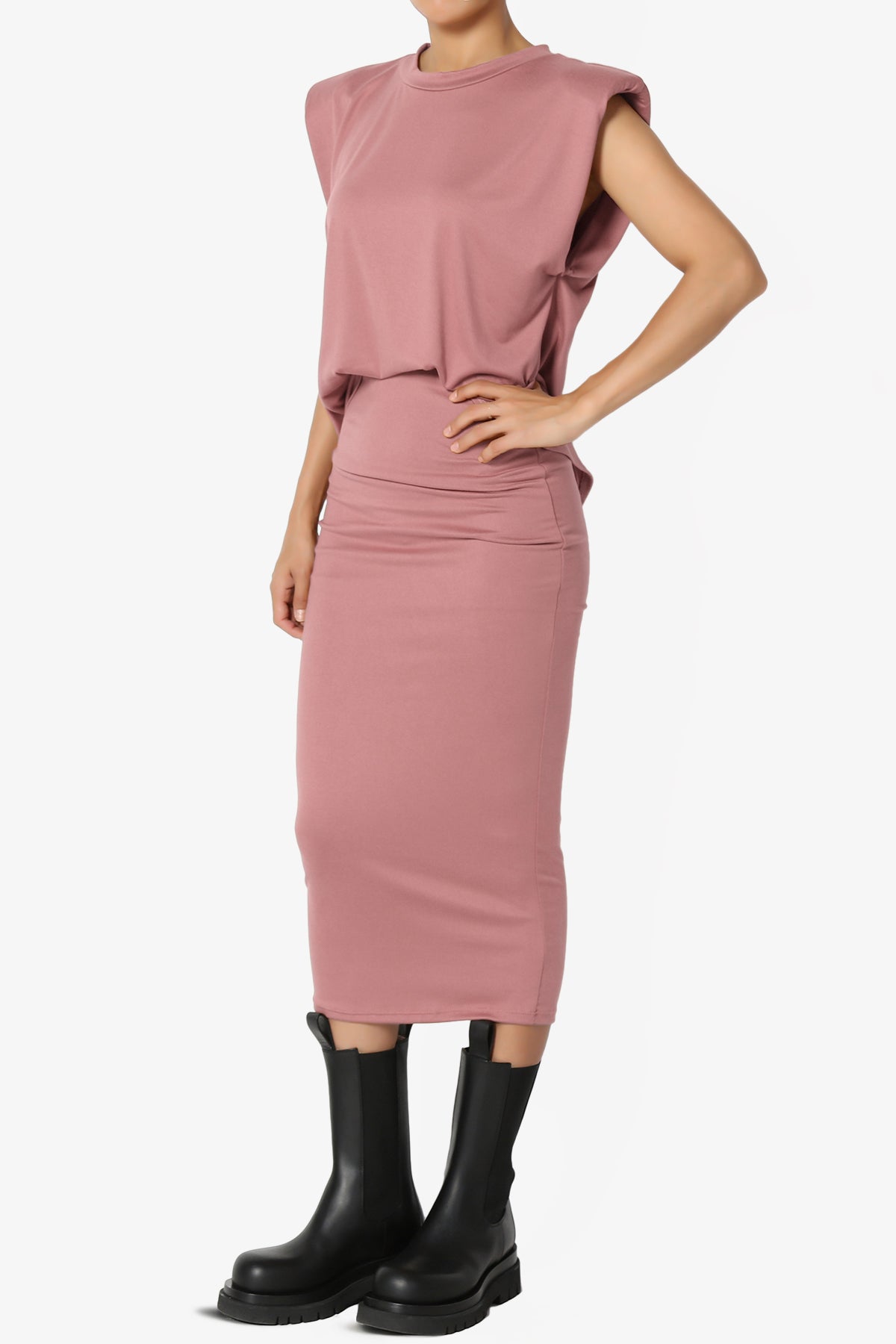 Joey Padded Shoulder Tank Top & Midi Pencil Skirt SET