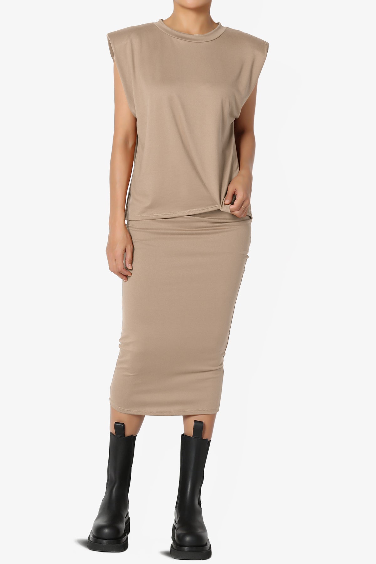Joey Padded Shoulder Tank Top & Midi Pencil Skirt SET