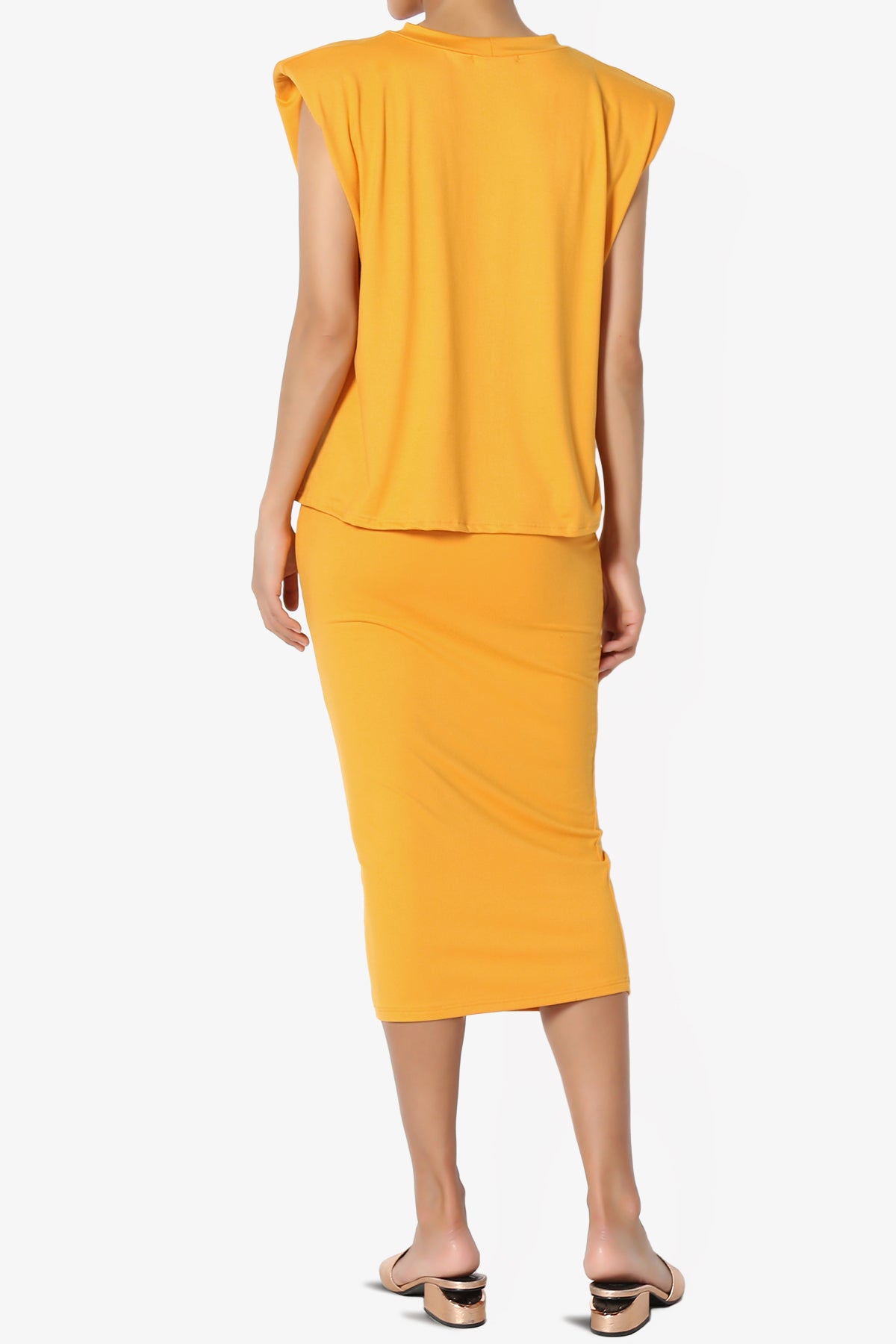 Joey Padded Shoulder Tank Top & Midi Pencil Skirt SET