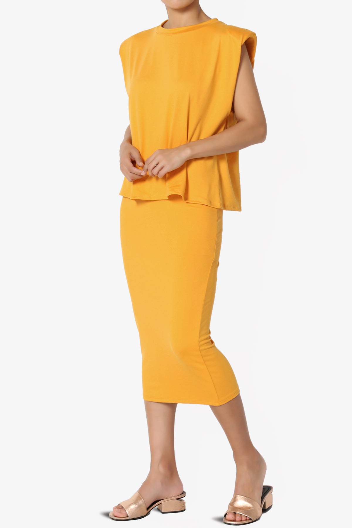 Joey Padded Shoulder Tank Top & Midi Pencil Skirt SET