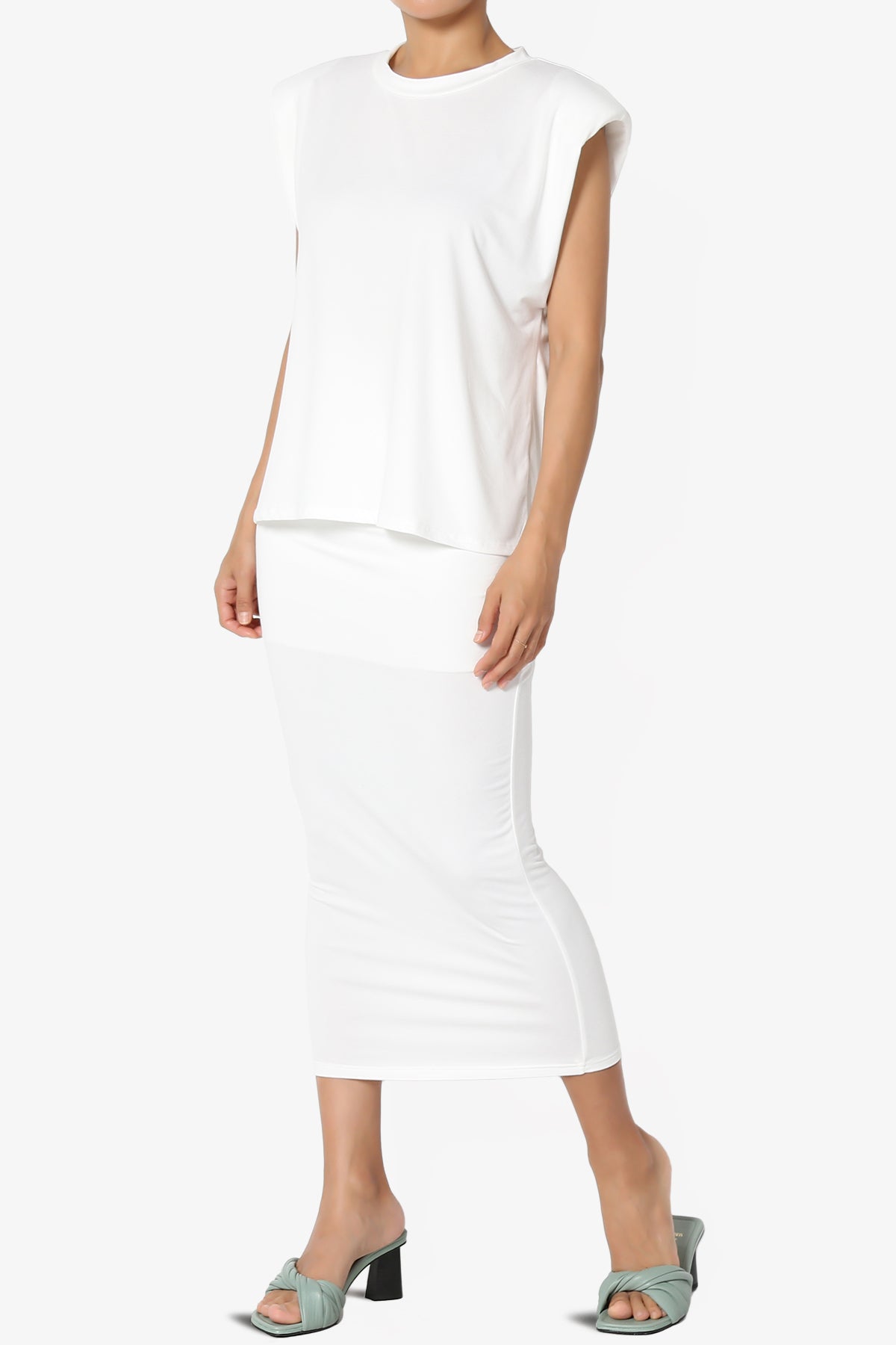Joey Padded Shoulder Tank Top & Midi Pencil Skirt SET
