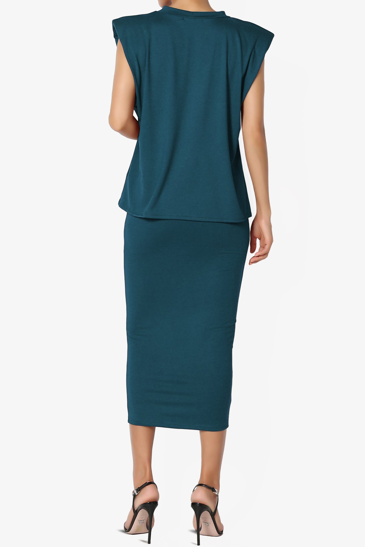 Joey Padded Shoulder Tank Top & Midi Pencil Skirt SET