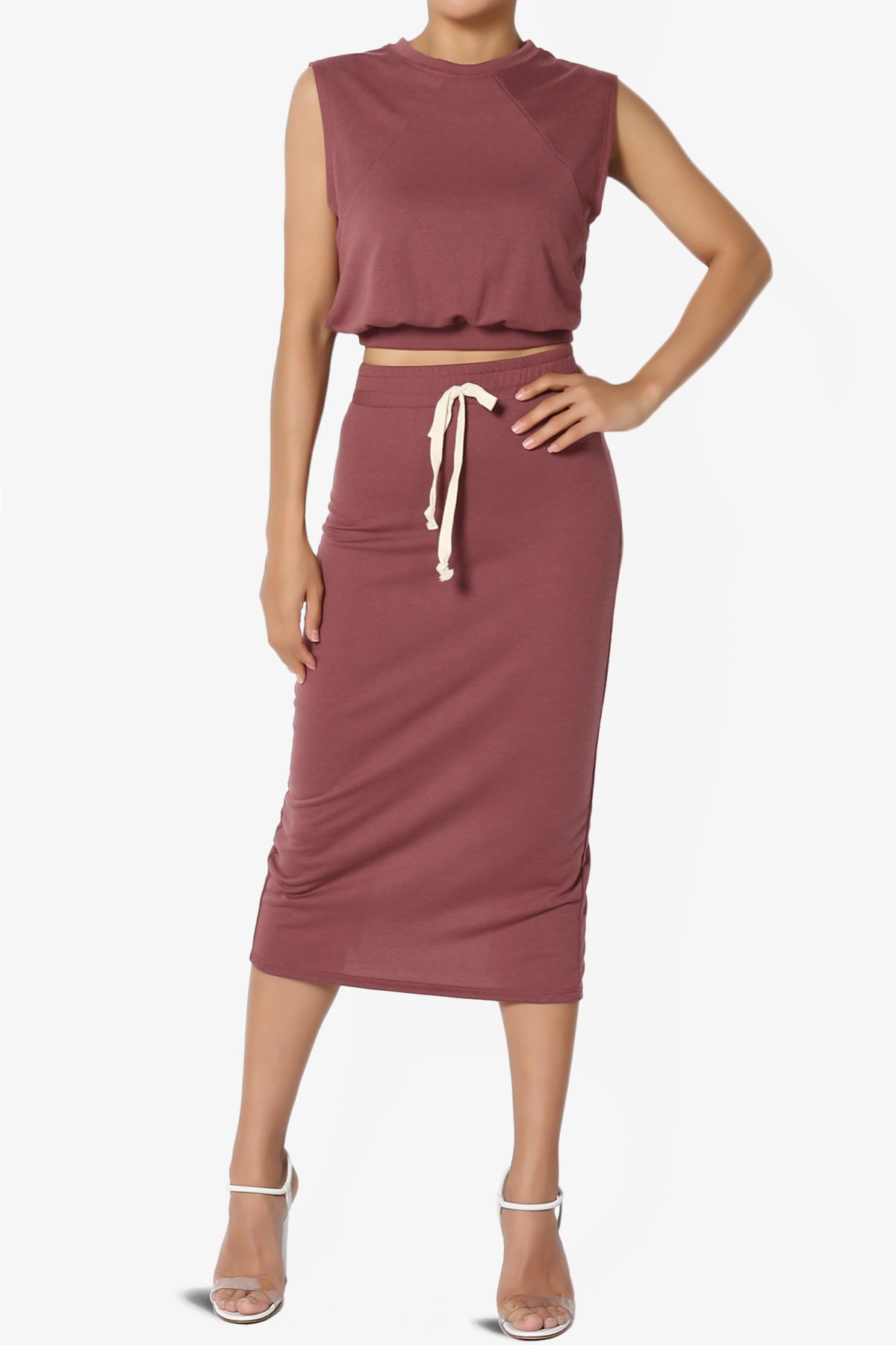 Discreet Crop Tank Top & Midi Skirt SET MORE COLORS