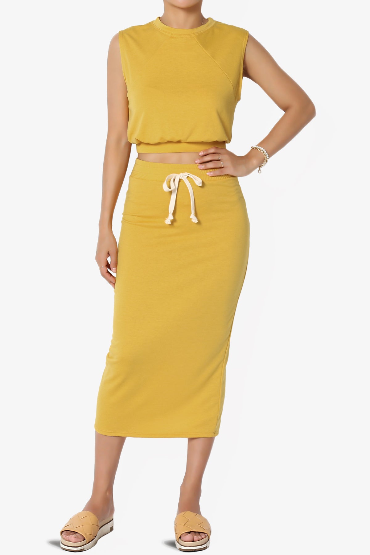 Discreet Crop Tank Top & Midi Skirt SET MORE COLORS