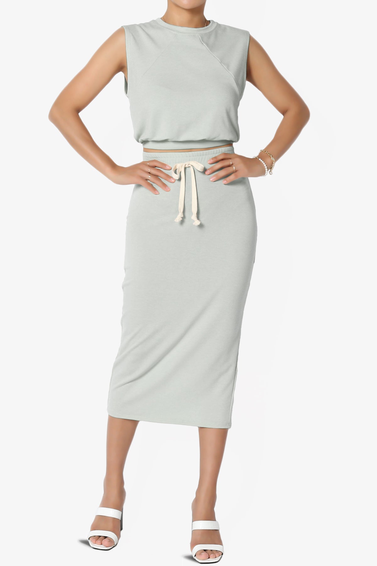 Discreet Crop Tank Top & Midi Skirt SET MORE COLORS