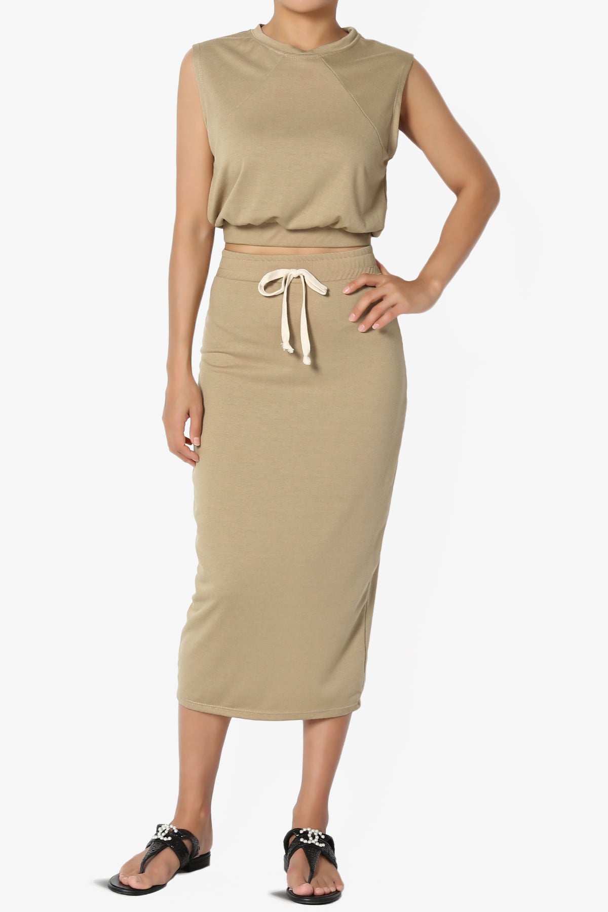 Discreet Crop Tank Top & Midi Skirt SET MORE COLORS