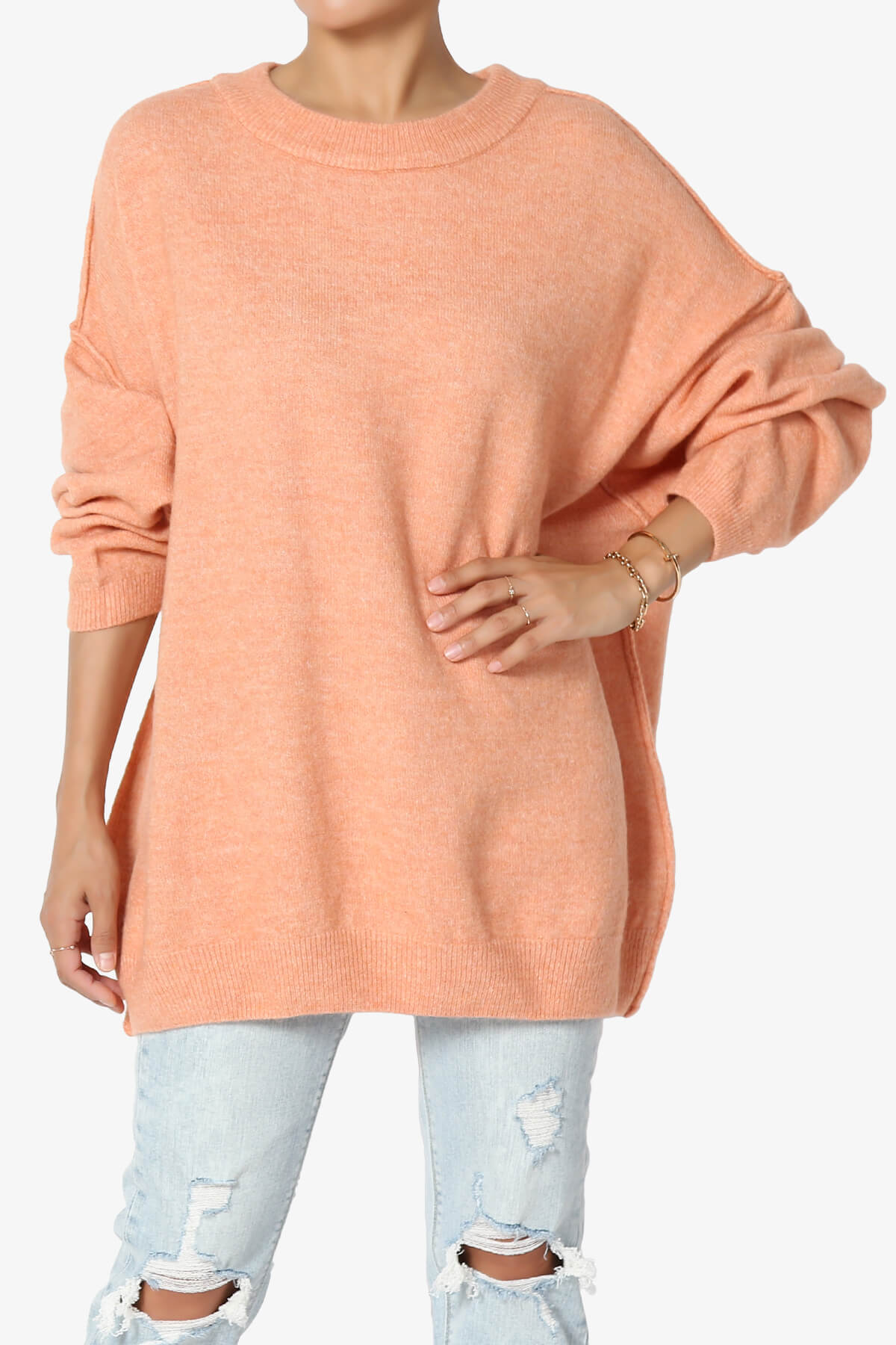 Troopa Oversized Melange Sweater CORAL_1
