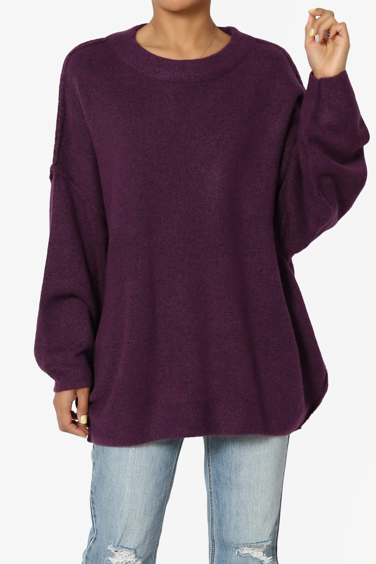 Troopa Oversized Melange Sweater DARK PLUM_1