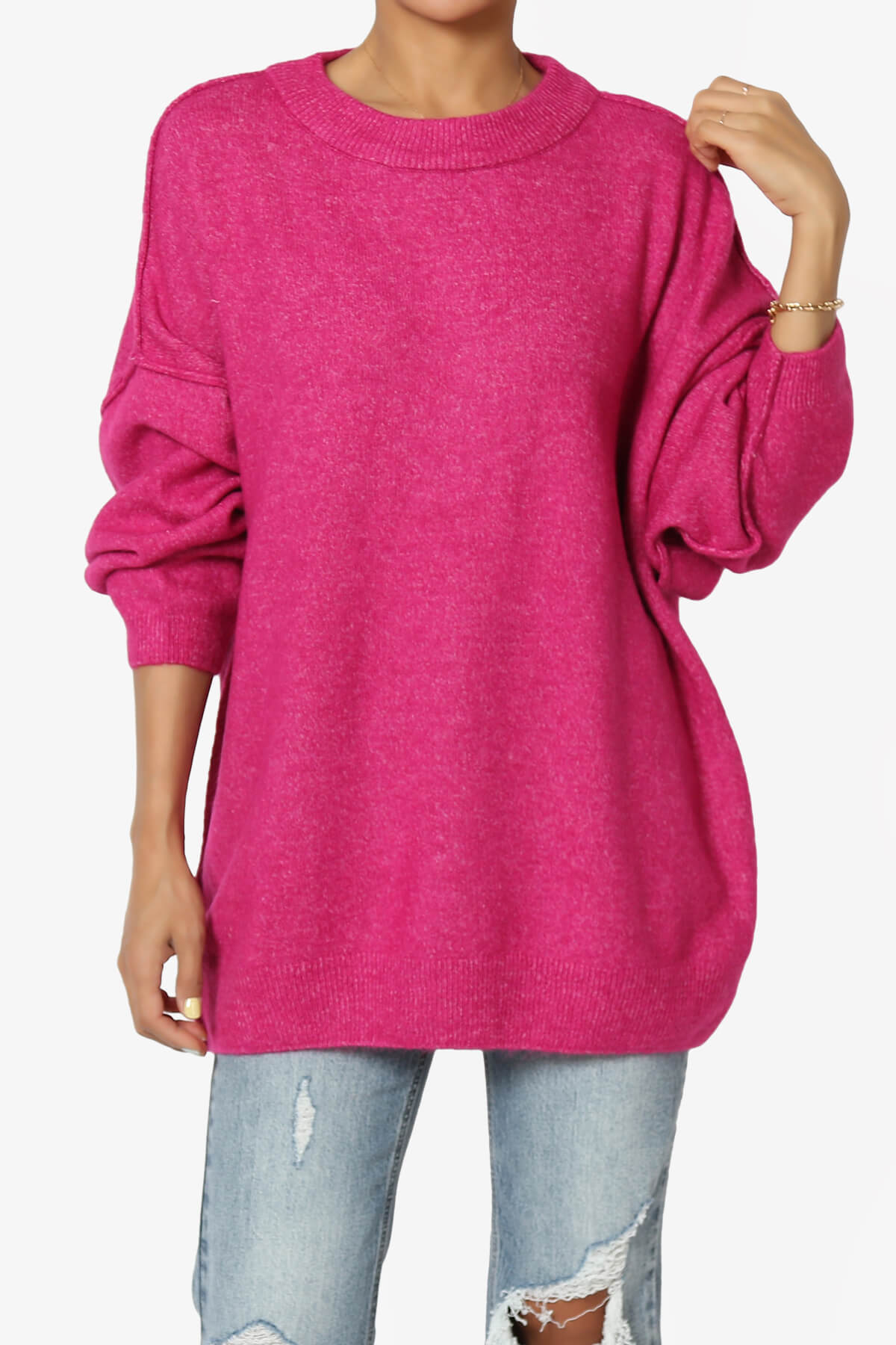 Troopa Oversized Melange Sweater MAGENTA_1