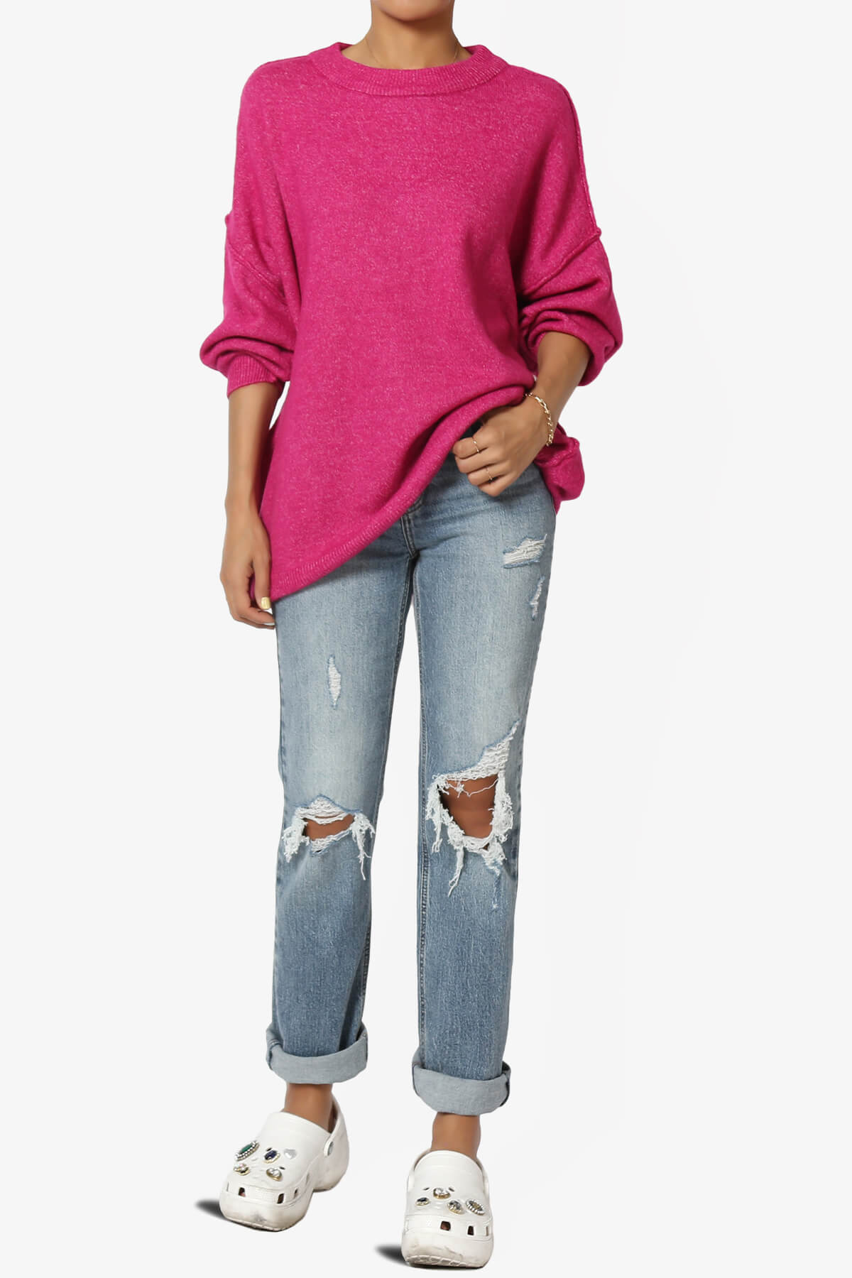 Troopa Oversized Melange Sweater MAGENTA_6