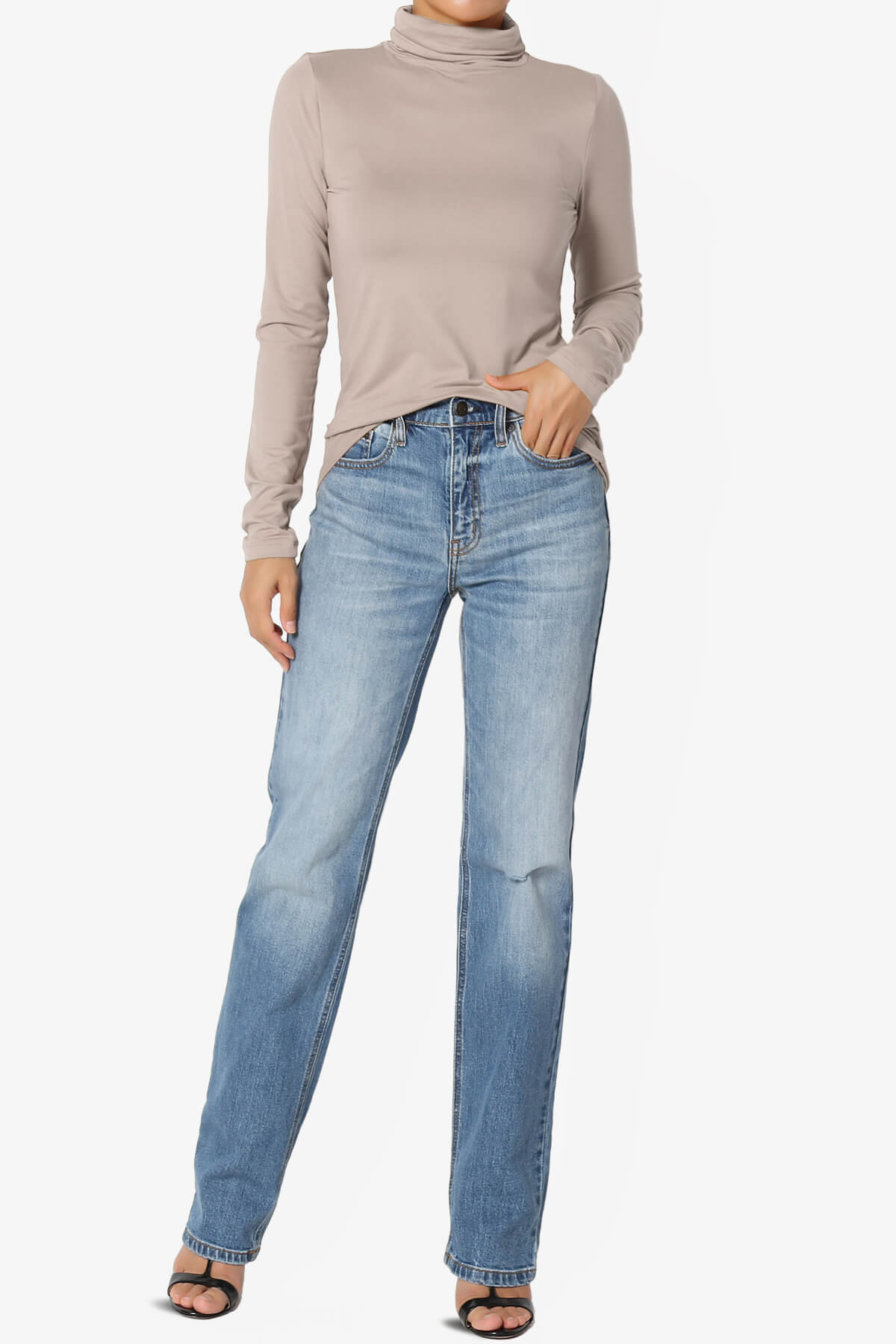 Viable Ruched Turtle Neck Long Sleeve Top LIGHT MOCHA_6