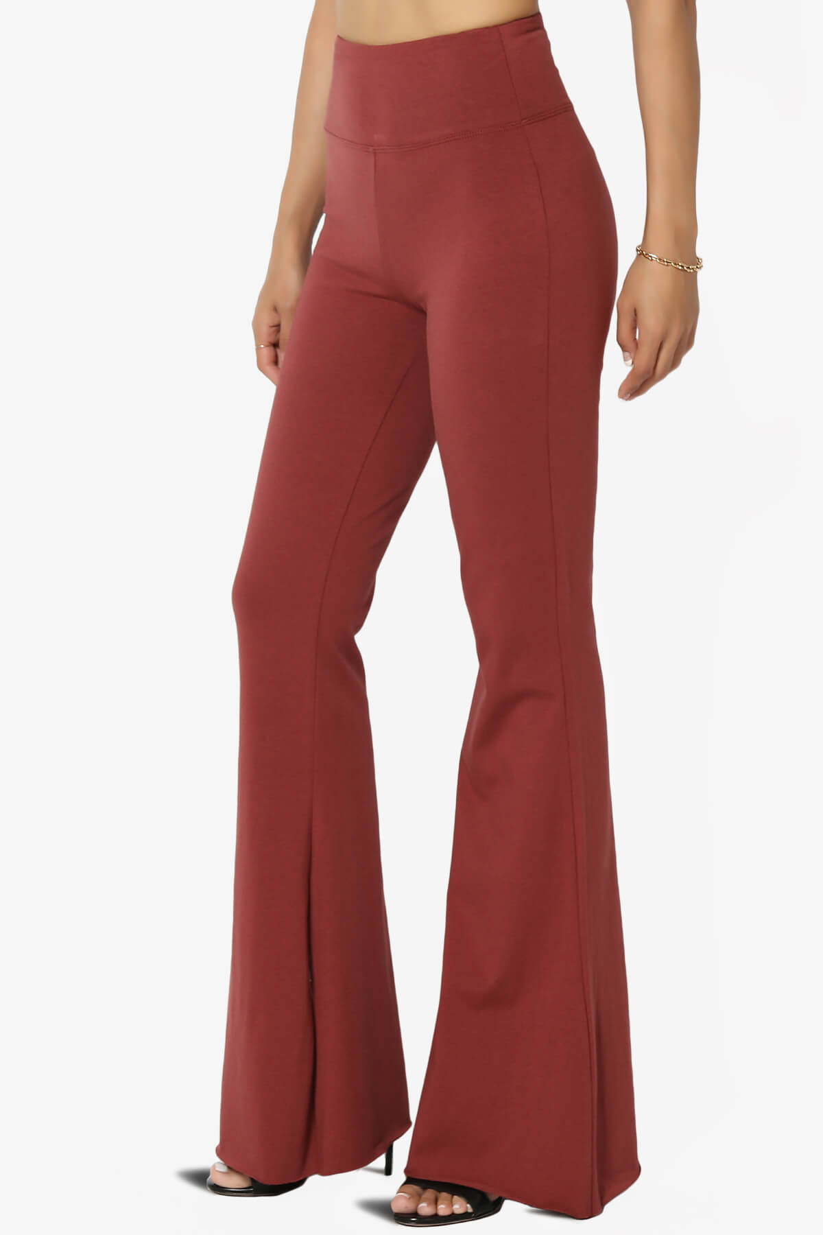 Zaylee Raw Hem Flared Comfy Yoga Pants BRICK_3