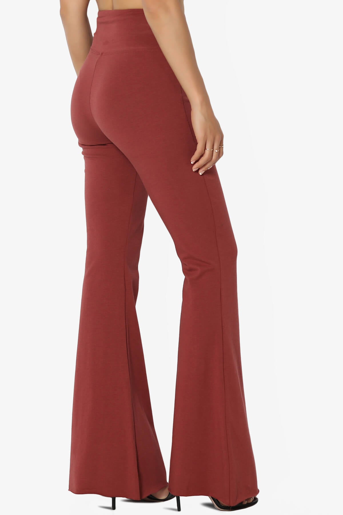 Zaylee Raw Hem Flared Comfy Yoga Pants BRICK_4