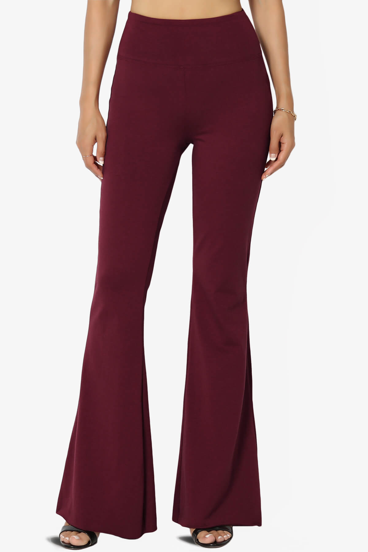 Zaylee Raw Hem Flared Comfy Yoga Pants DARK BURGUNDY_1