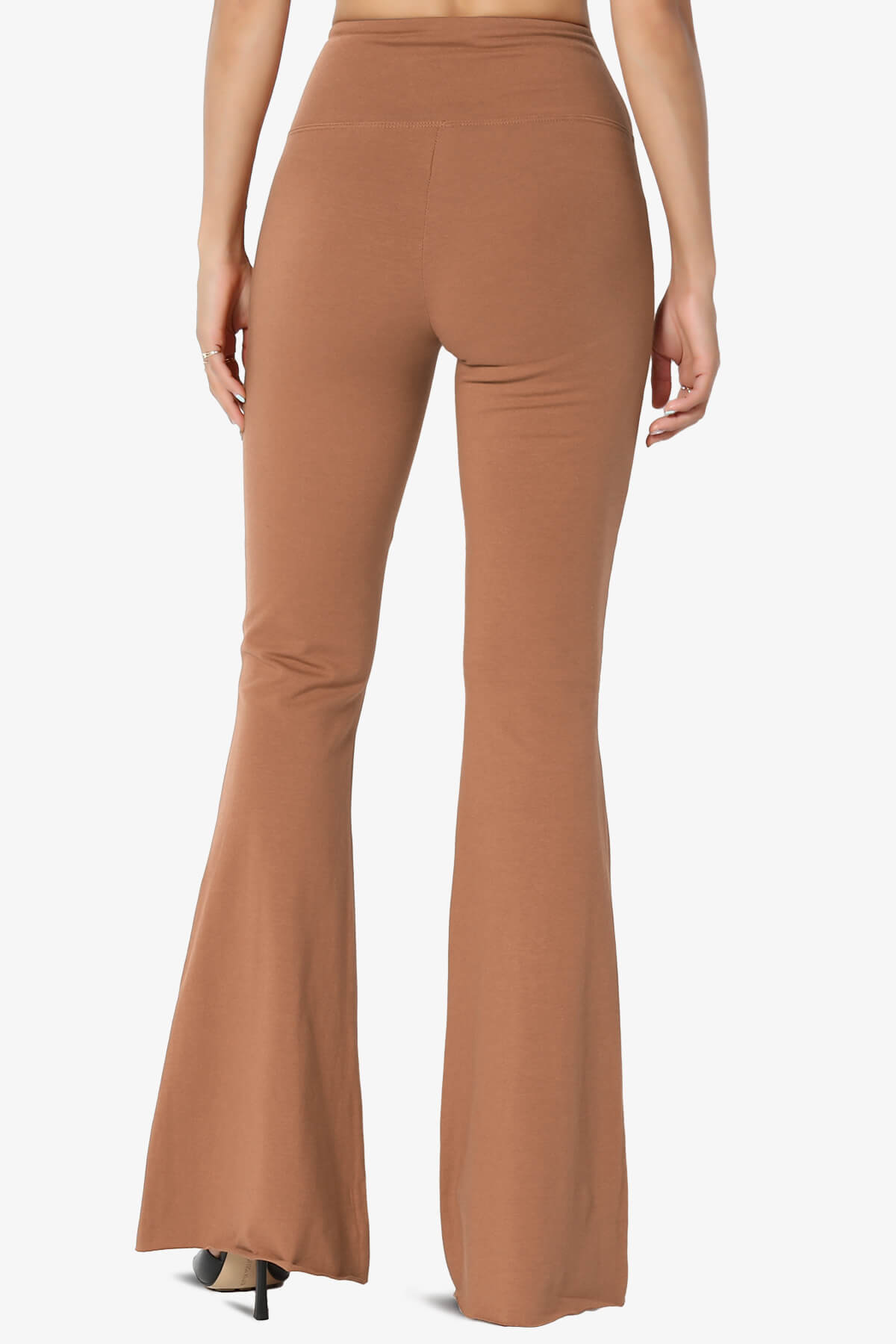Zaylee Raw Hem Flared Comfy Yoga Pants DEEP CAMEL_2